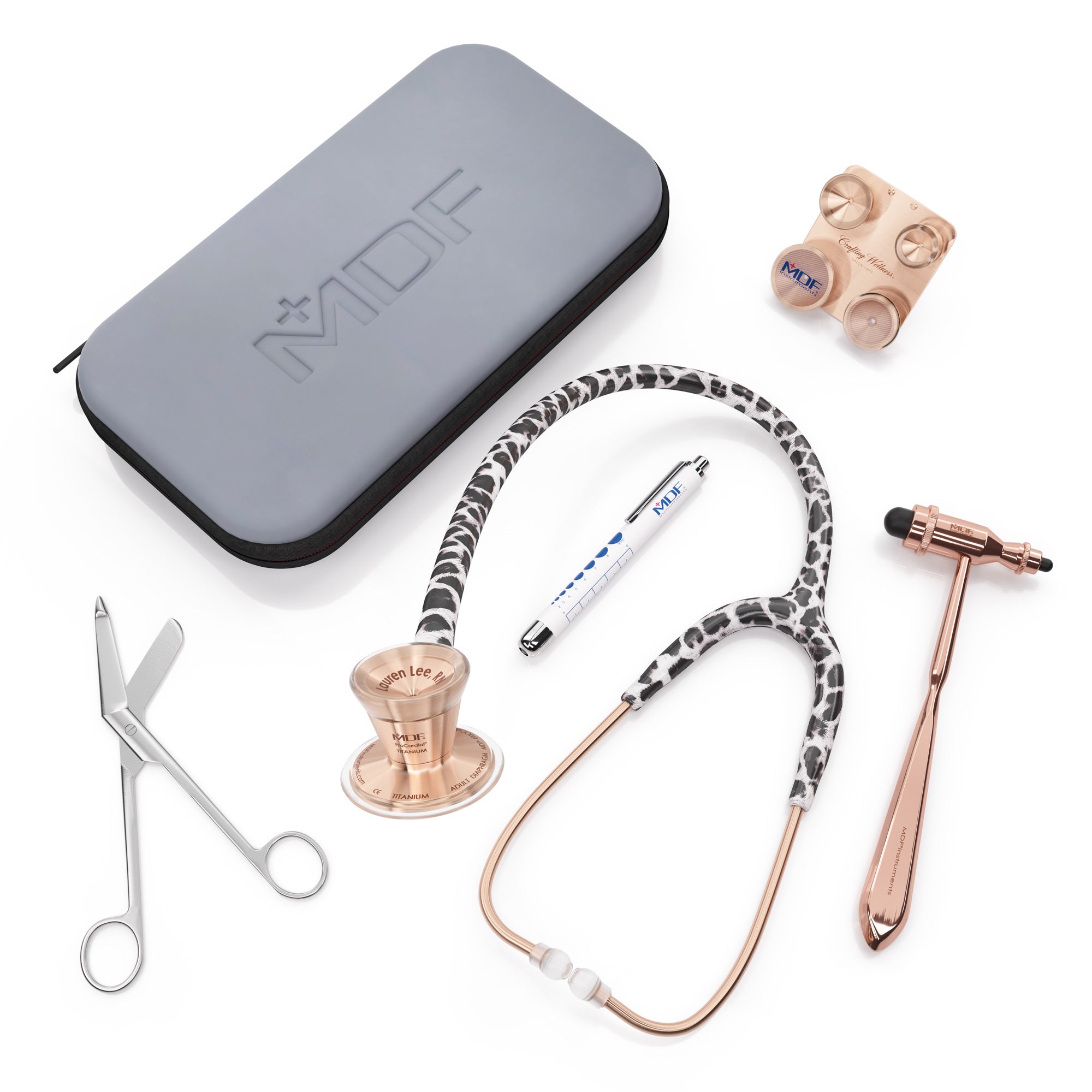 Premium Titanium Cardiology Stethoscope Kit - Snow Leopard/Rose Gold Finish | Ideal for Medical Professionals, Students & Healthcare Workers | Perfect for Hospital Rounds, Clinical Practice & Patient Examinations