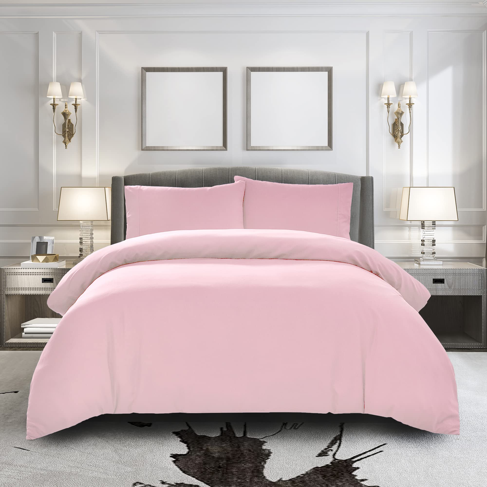 Luxury 1800 Brushed Microfiber Queen Duvet Cover Set - 3 Piece Soft & Breathable Comforter Cover with Zipper Closure & 2 Pillow Shams - Hotel Quality Bedding in Baby Pink - Perfect for Master Bedroom, Guest Room & Cozy Home Decor