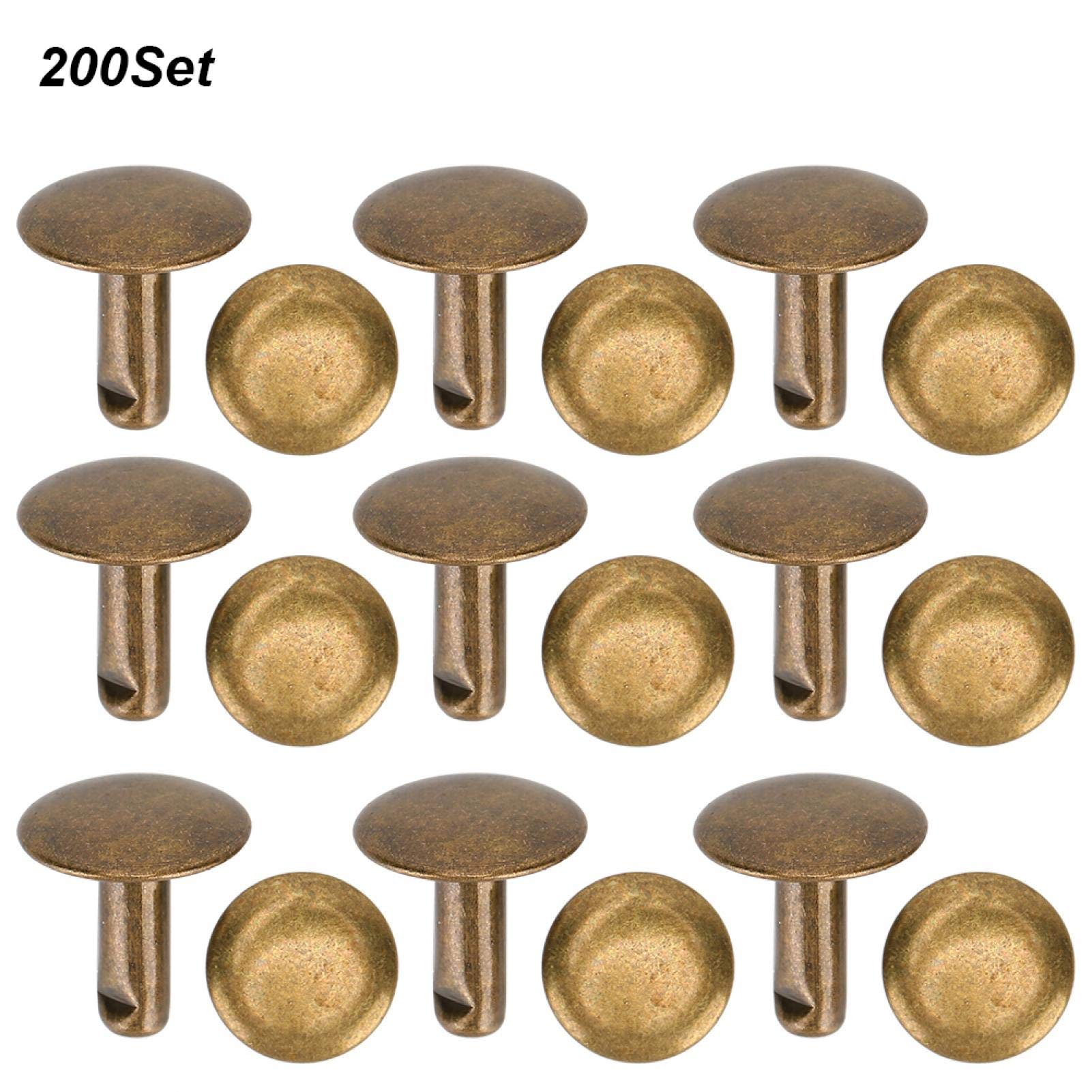 200 Sets 10x10mm Round Stud Rivets for Leather Craft - Double Cap Iron Rivets for Pet Collars, Belts, Bags & DIY Leather Projects (Bronze) - Perfect for Leatherworking, Costume Design & Home Decor