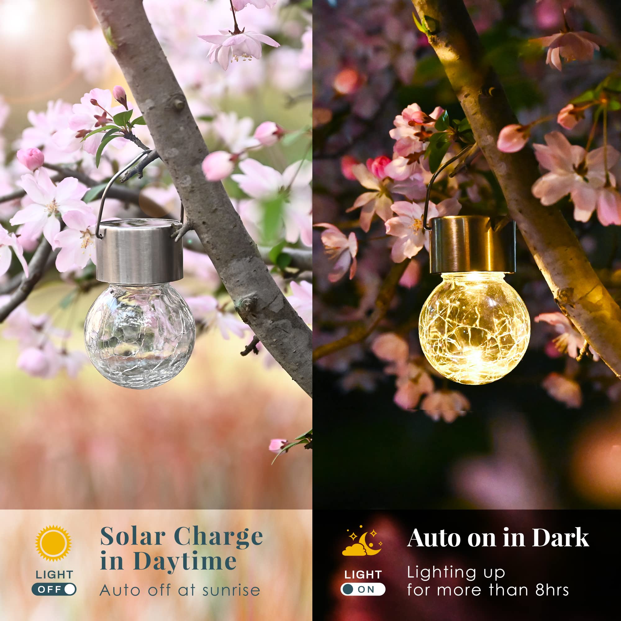 SOLPEX 12 Pack Outdoor Hanging Solar Lights - Waterproof Solar Powered Globe Lights for Garden, Yard, Patio, Lawn & Flower Bed Decoration (Warm White) | Perfect for Evening Ambiance, Pathway Lighting & Outdoor Parties