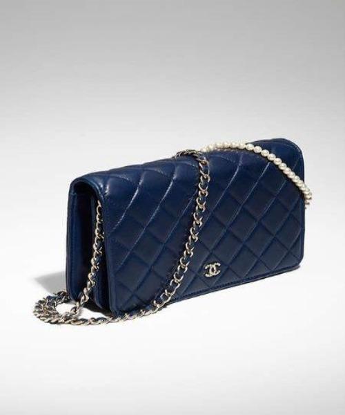 Chanel Pearl Wallet On Chain WOC - Classic Navy Blue Lambskin Leather with Gold-Tone Hardware | Luxury Crossbody Bag for Women, Perfect for Evening Events & Date Nights