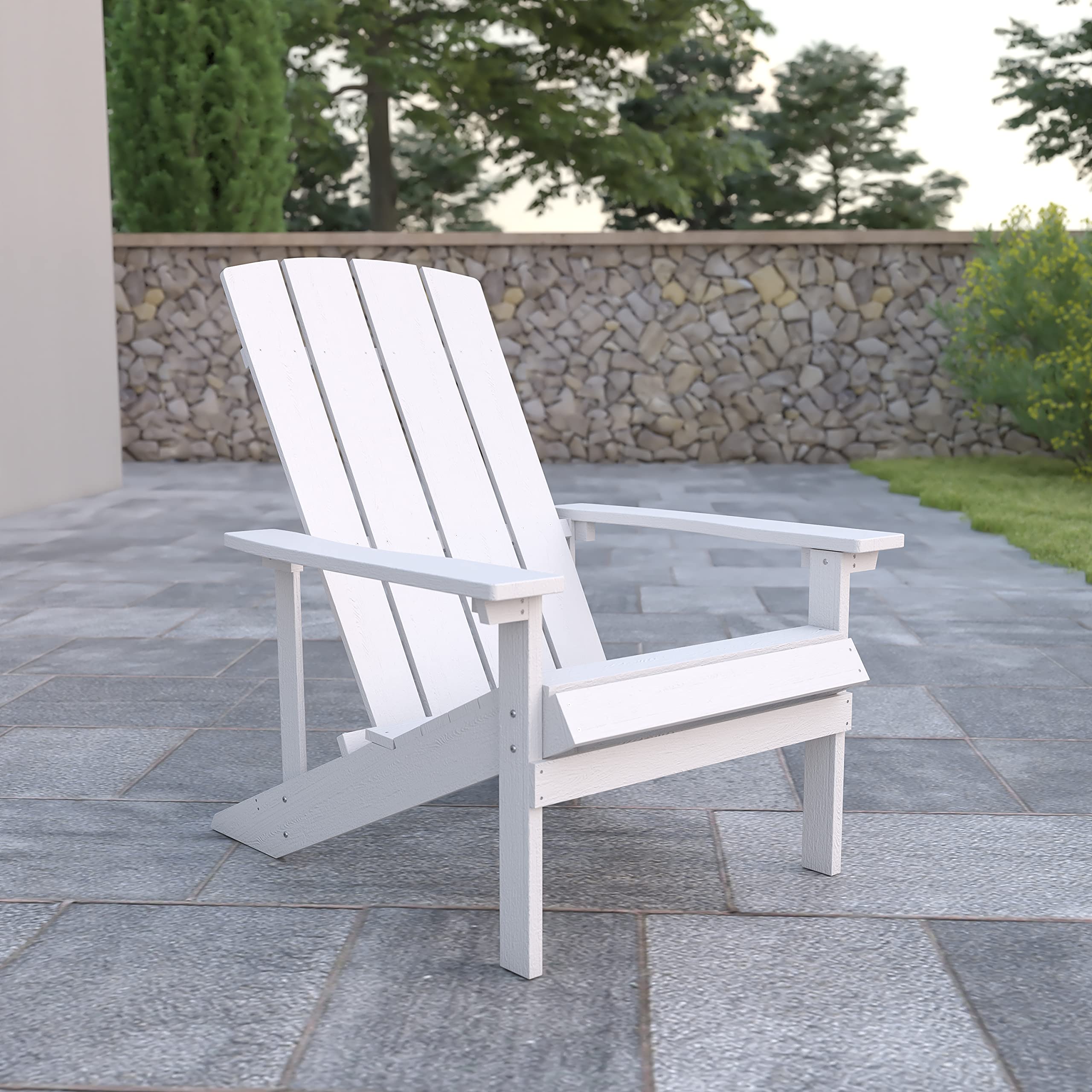 Flash Furniture Charlestown Commercial Grade Indoor/Outdoor Adirondack Chair - Weather Resistant Durable Poly Resin Deck & Patio Seating in White - Perfect for Backyard, Garden, Poolside & Beach Relaxation