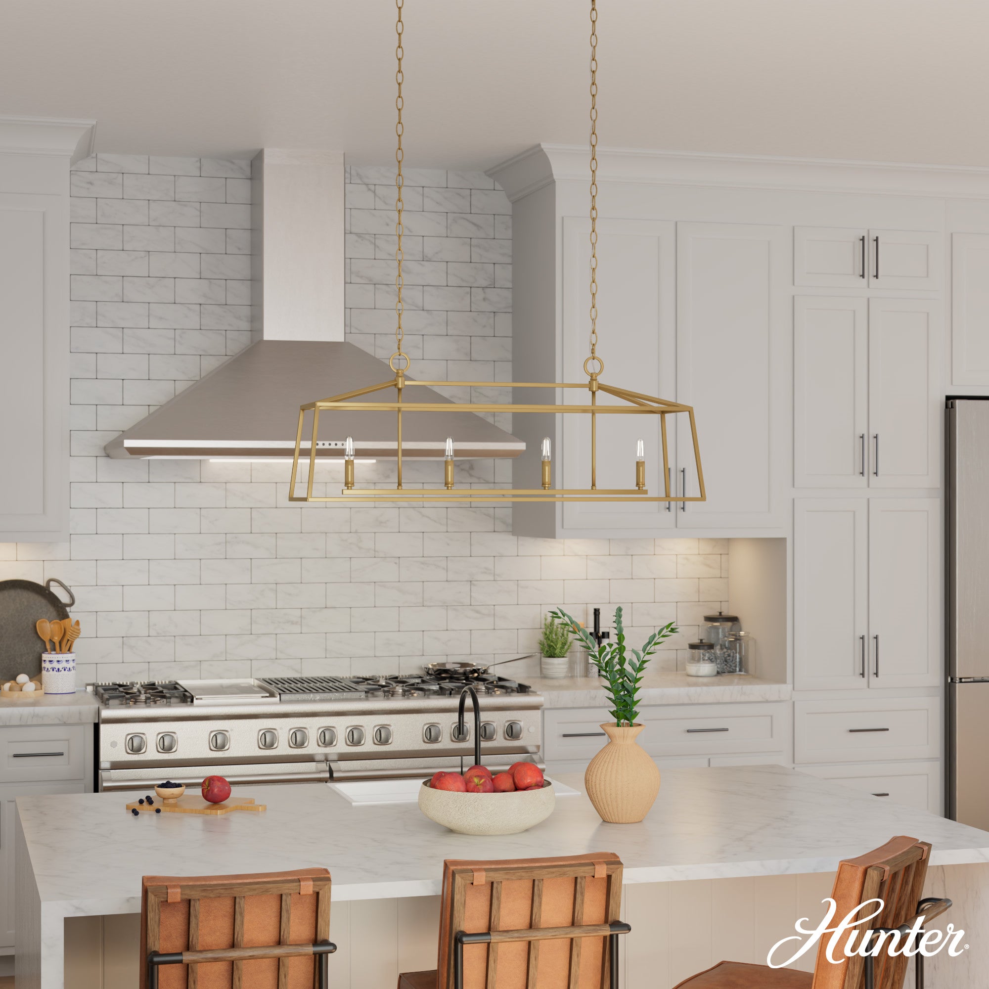 Hunter Fair Oaks Luxe Gold 4-Light Chandelier Ceiling Light Fixture - Jasmine Roth Collection - Elegant Dining Room & Bedroom Lighting for Modern Homes