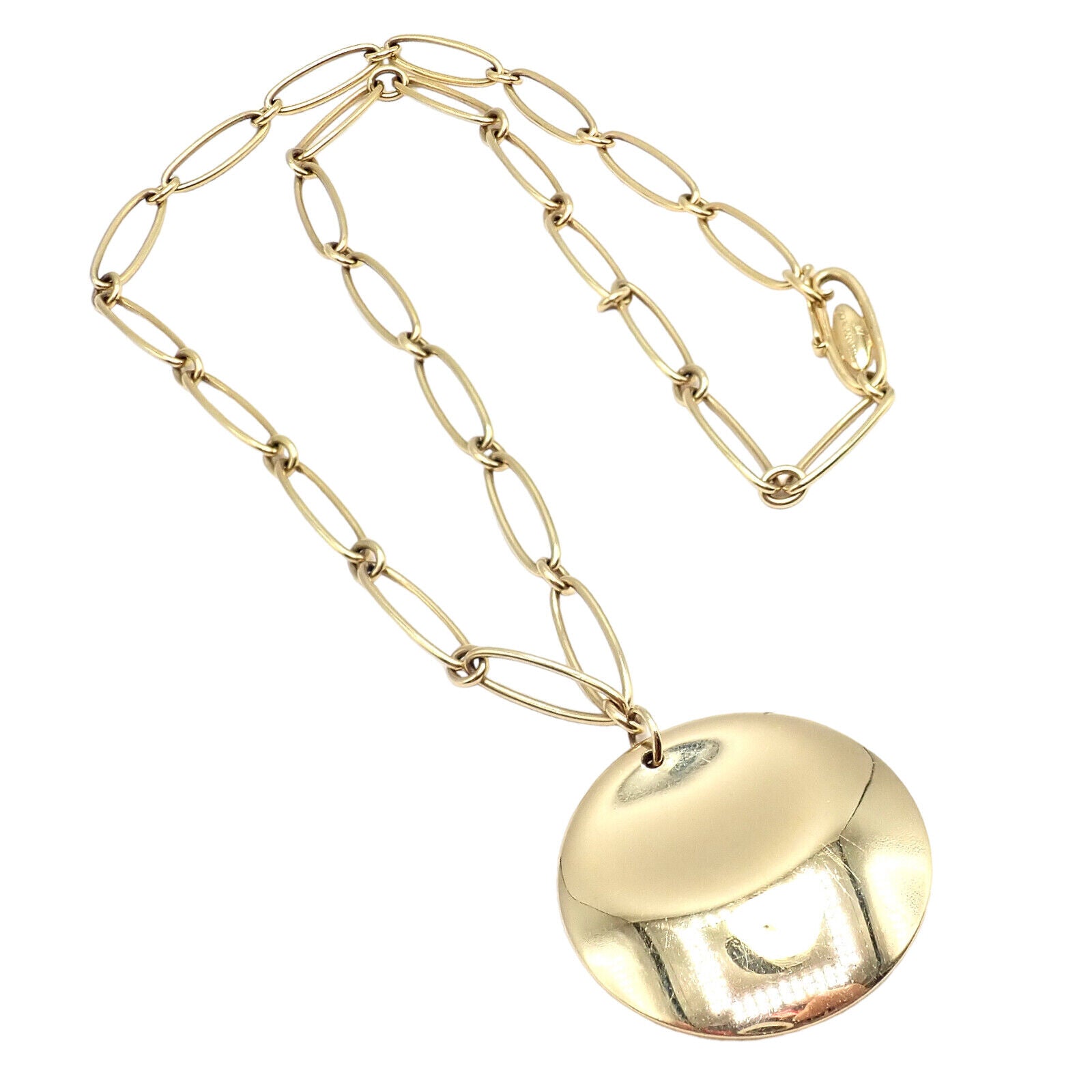 Authentic Tiffany & Co Peretti 18k Yellow Gold 30mm Disc Pendant Necklace - Elegant Jewelry Gift for Women, Perfect for Weddings, Anniversaries & Special Occasions
