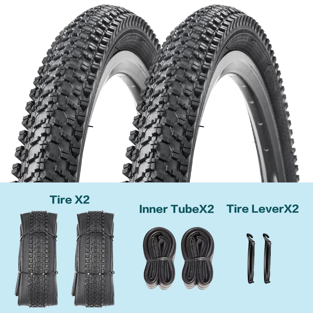 2 Pack Mountain Bike Tires - 24/26/27.5/29 Inch Folding Replacement Tires (1.95-2.125 Inch Width) with Tire Levers - Wire Bead for MTB, Road & Commuter Bikes - Perfect for Trail Riding, Urban Commuting & Off-Road Adventures