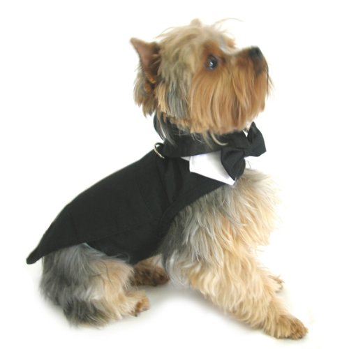 Premium Black Dog Harness with Adjustable Tuxedo Bow Tie & Tail - Soft Cotton Collar for Small & Medium Dogs - Perfect for Weddings, Parties & Special Occasions