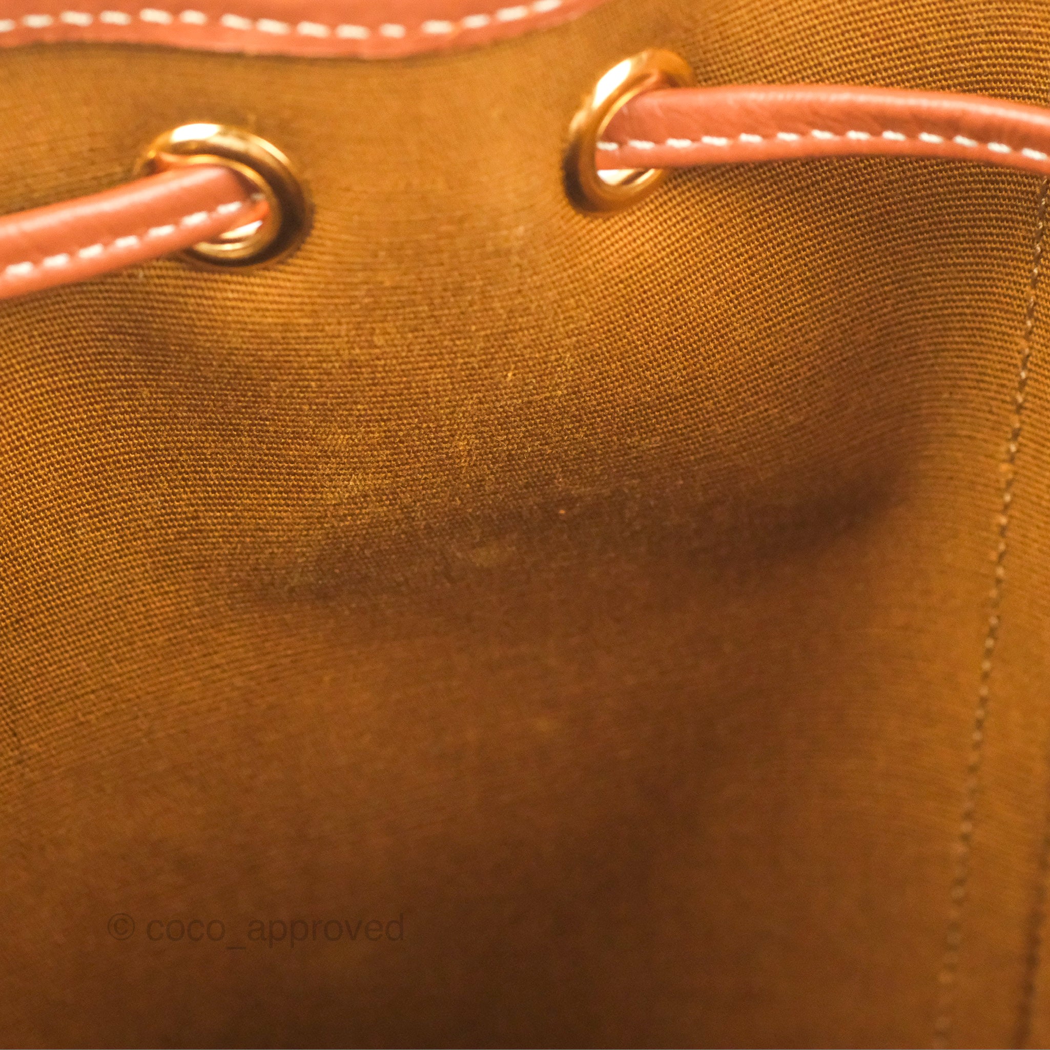 Celine Small Drawstring Bucket Bag in Triomphe Canvas & Tan Calfskin Leather - Perfect for Everyday Use, Travel & Casual Outings