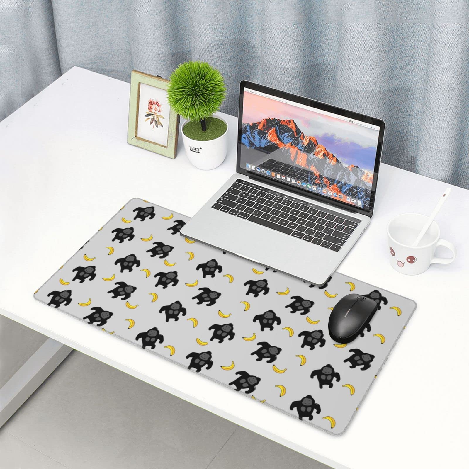 Cute Monkey Mouse Pad - Large Extended Rectangle Rubber Desk Mat (29.5x16 inches) for Keyboard & Mouse - Perfect for Office, Gaming & Home Workspace Setup