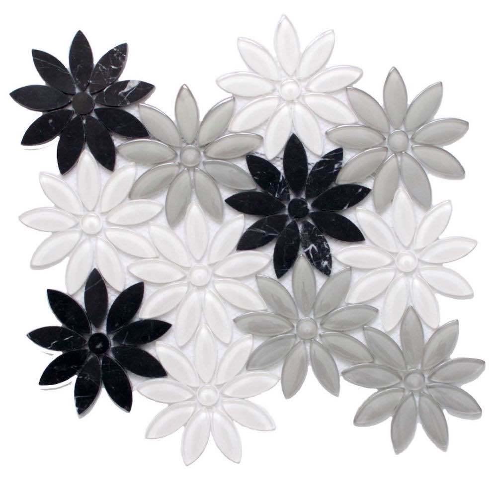 Waterjet Flower Mosaic Tile - Handmade Glass Mosaic for Bathroom, Kitchen Backsplash, Pool & Shower Wall Decor - Perfect for Home Renovation and Interior Design Projects