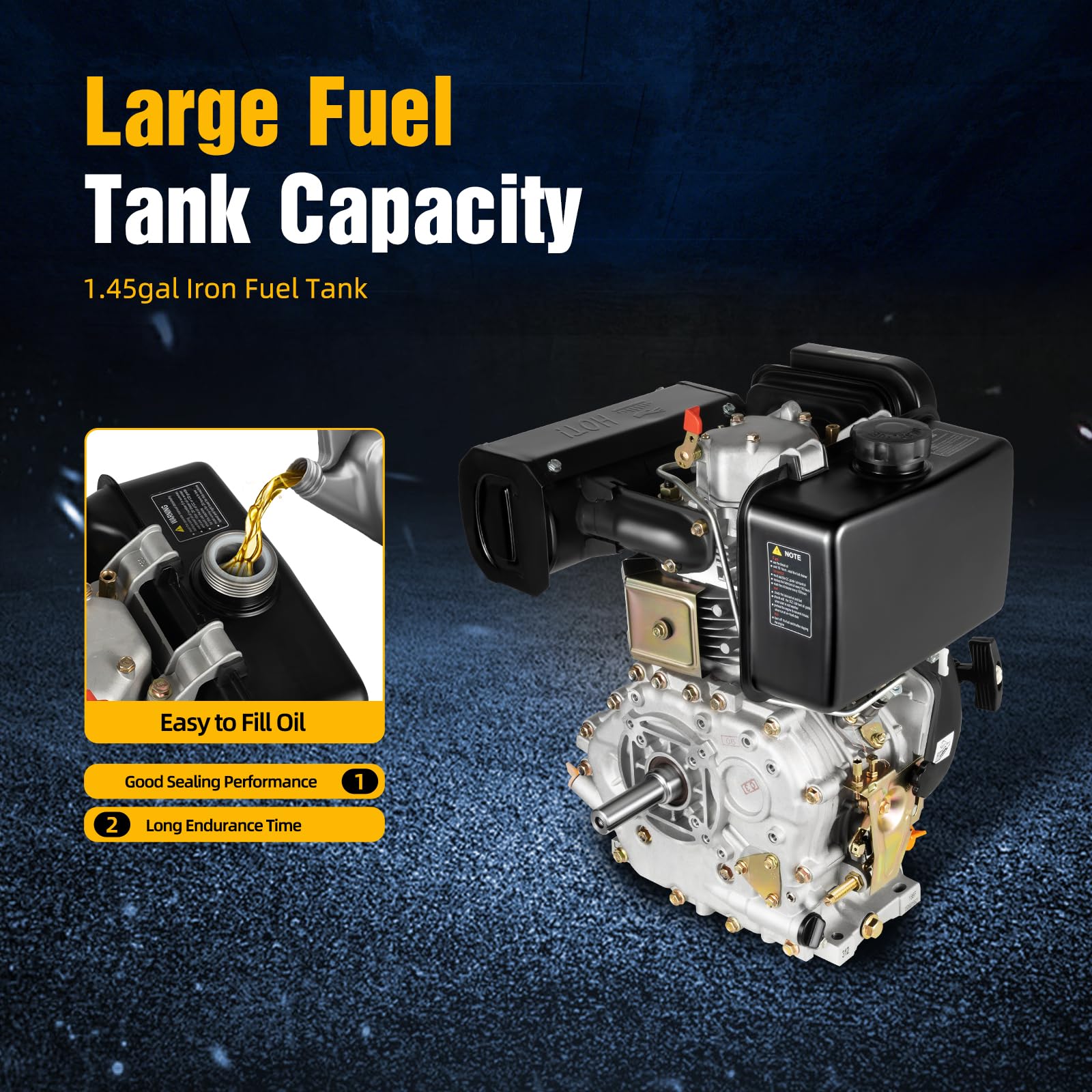 4-Stroke 10HP Diesel Engine, 6.3KW Single Cylinder Recoil Start Motor for Micro-Tillers, Tractors, Irrigation Pumps & Generators - Ideal for Farming, Landscaping & Power Backup Solutions