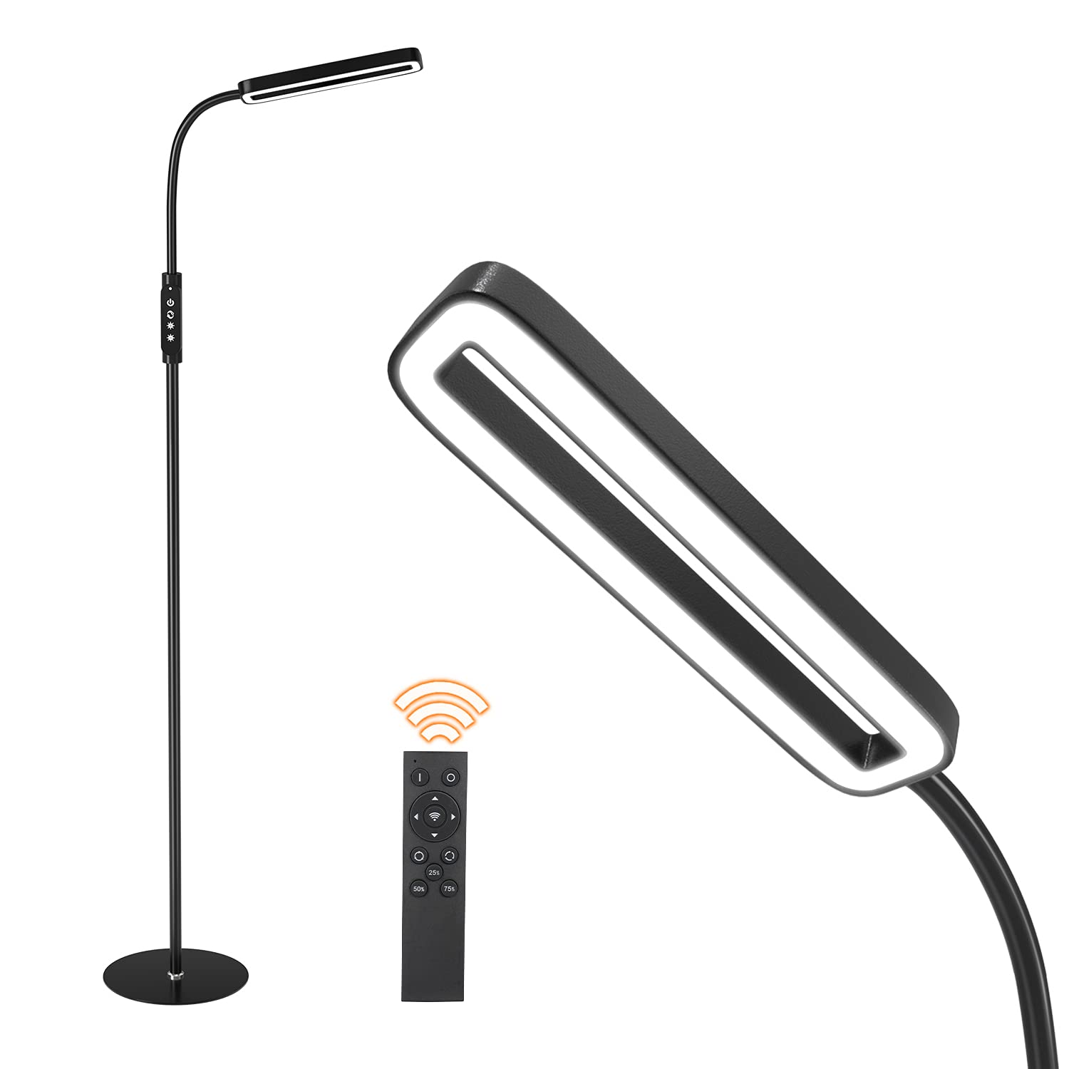 Modern Adjustable Floor Lamp with 4 Color Temperatures & Stepless Dimming - Flexible Gooseneck Reading Light for Living Room, Bedroom & Office Workspace