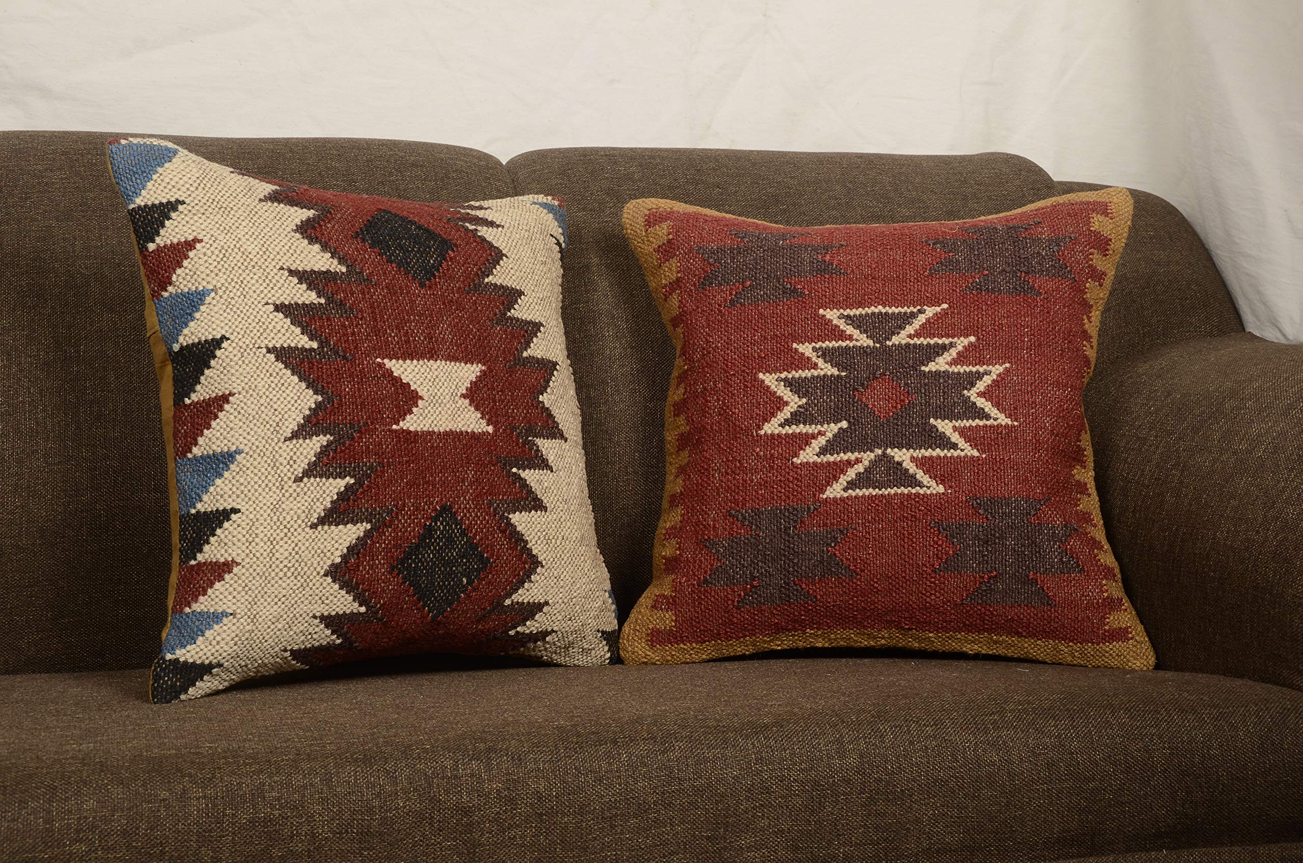 Premium Multi-Color Tufted Wool Jute Sofa Cushion Covers - Decorative Pillow Covers for Living Room, Bedroom & Home Decor - Soft & Stylish Throw Pillow Covers for Couches, Chairs and Home Staging