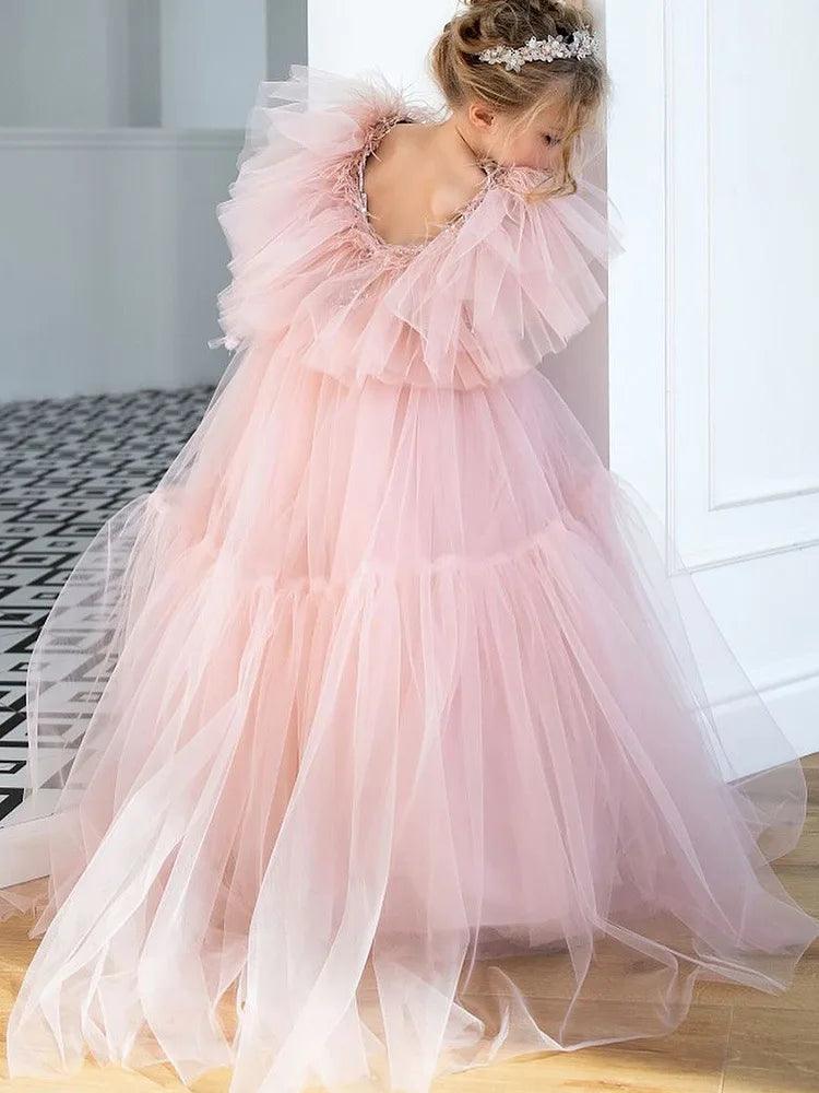 3D Sequin Floral Knee-Length Flower Girl Dress for Weddings, Pageants & Special Occasions – Elegant & Comfortable for Kids