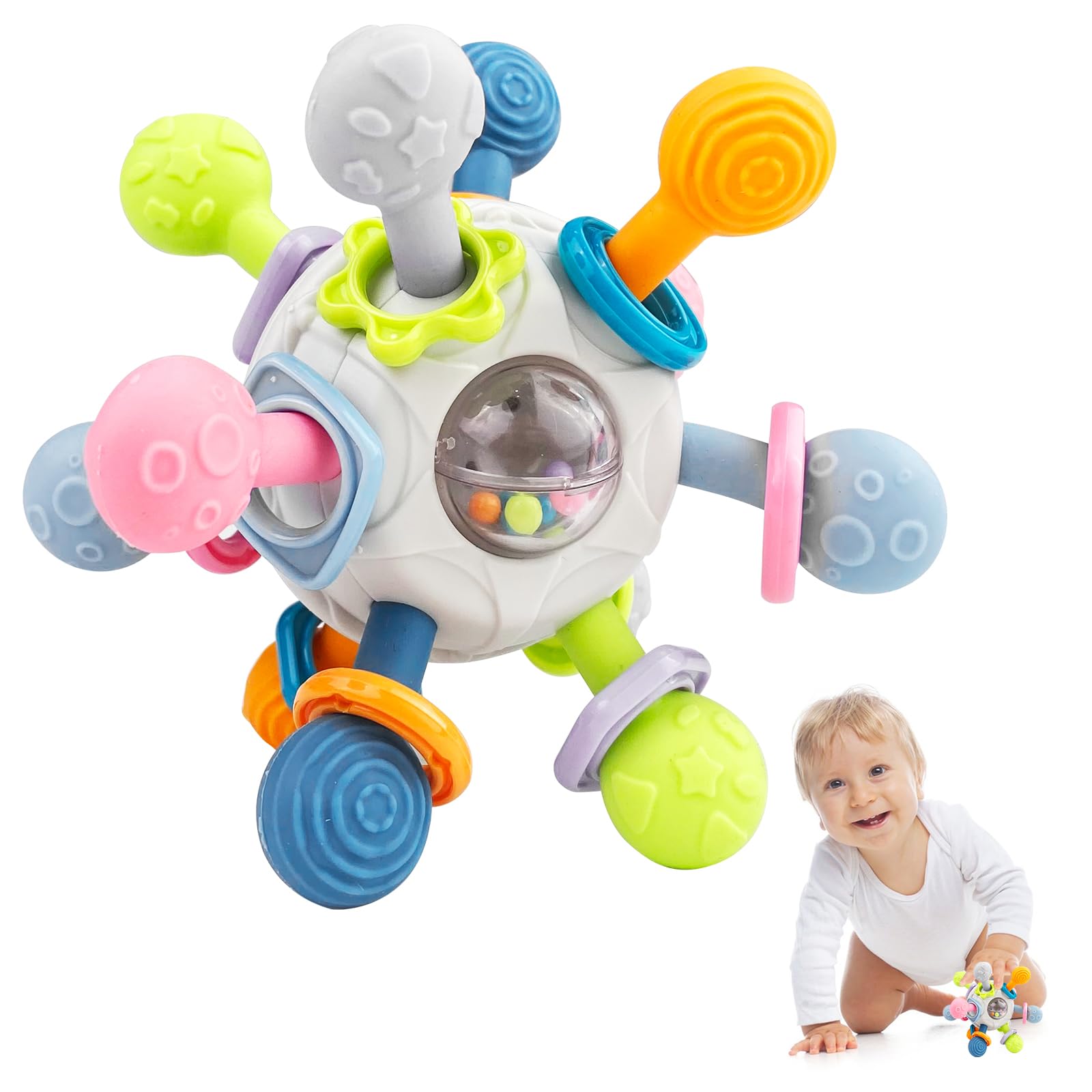 **Rseuphiee Baby Teething Toy & Rattle - Sensory Motor Skills Development, Montessori Early Educational Toy for Newborns - Perfect Gift for Baby Girls & Boys (Ideal for Teething Relief & Playtime Fun)**
