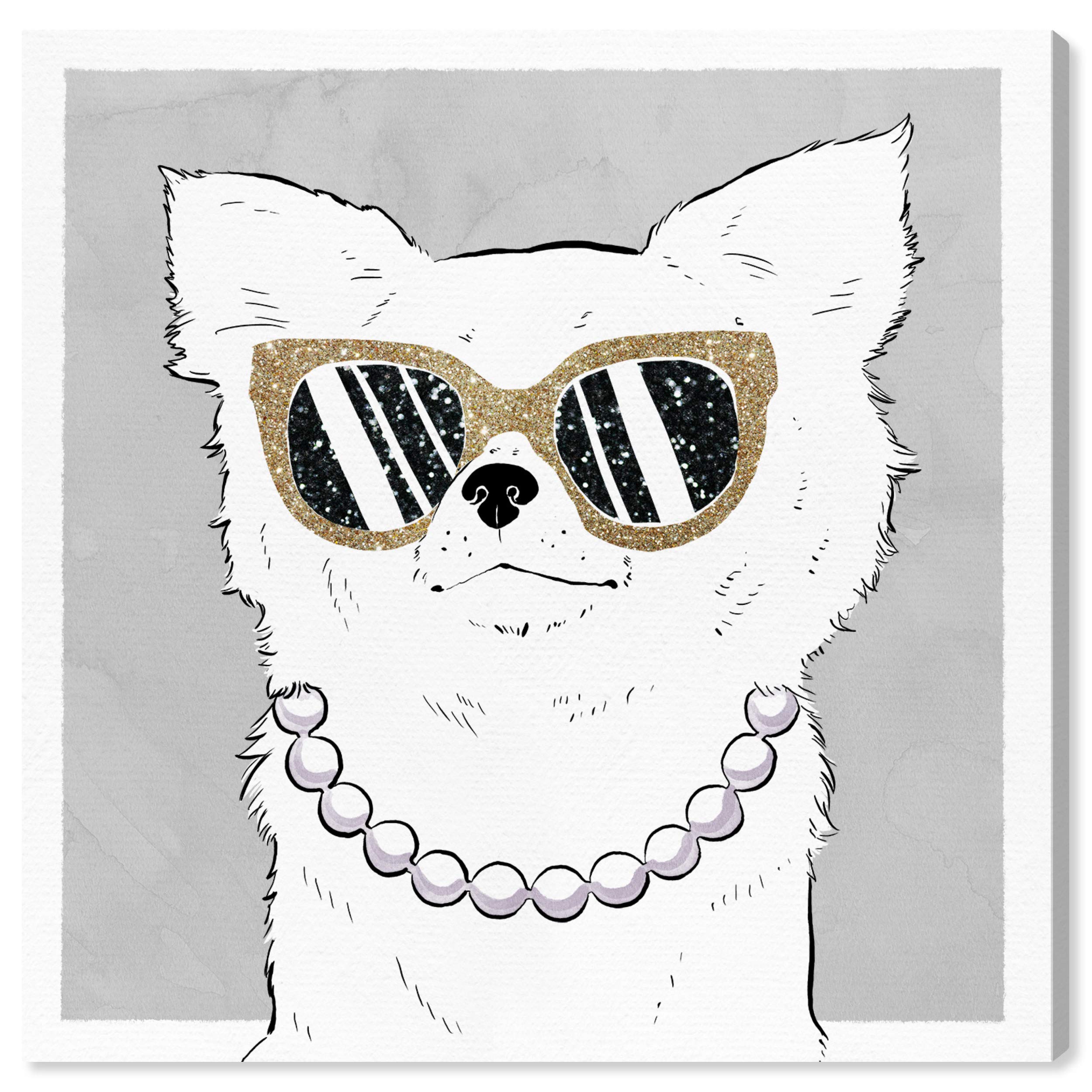 Glamorous Pup Wall Art Canvas Print - 30x30 Inches Gold & White Animal Home Decor by Oliver Gal Artist Co. - Perfect for Living Room, Bedroom & Office Decor