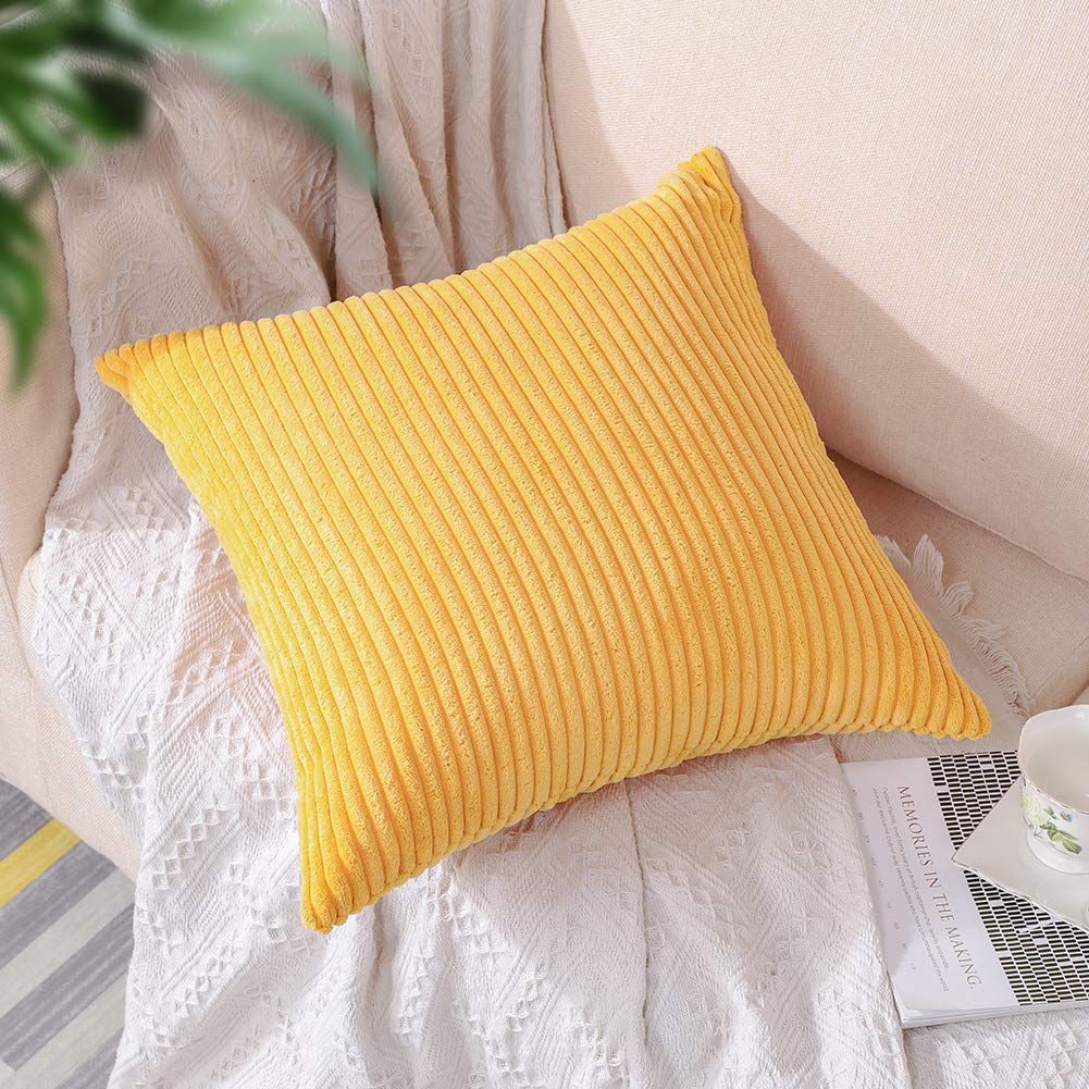 Artscope 18x18 Inch Cozy Striped Corduroy Pillow Covers - Super Soft Decorative Square Throw Pillow Cases for Sofa, Couch, Bed & Car - Yellow Home Decor for Living Room, Nursery & Office