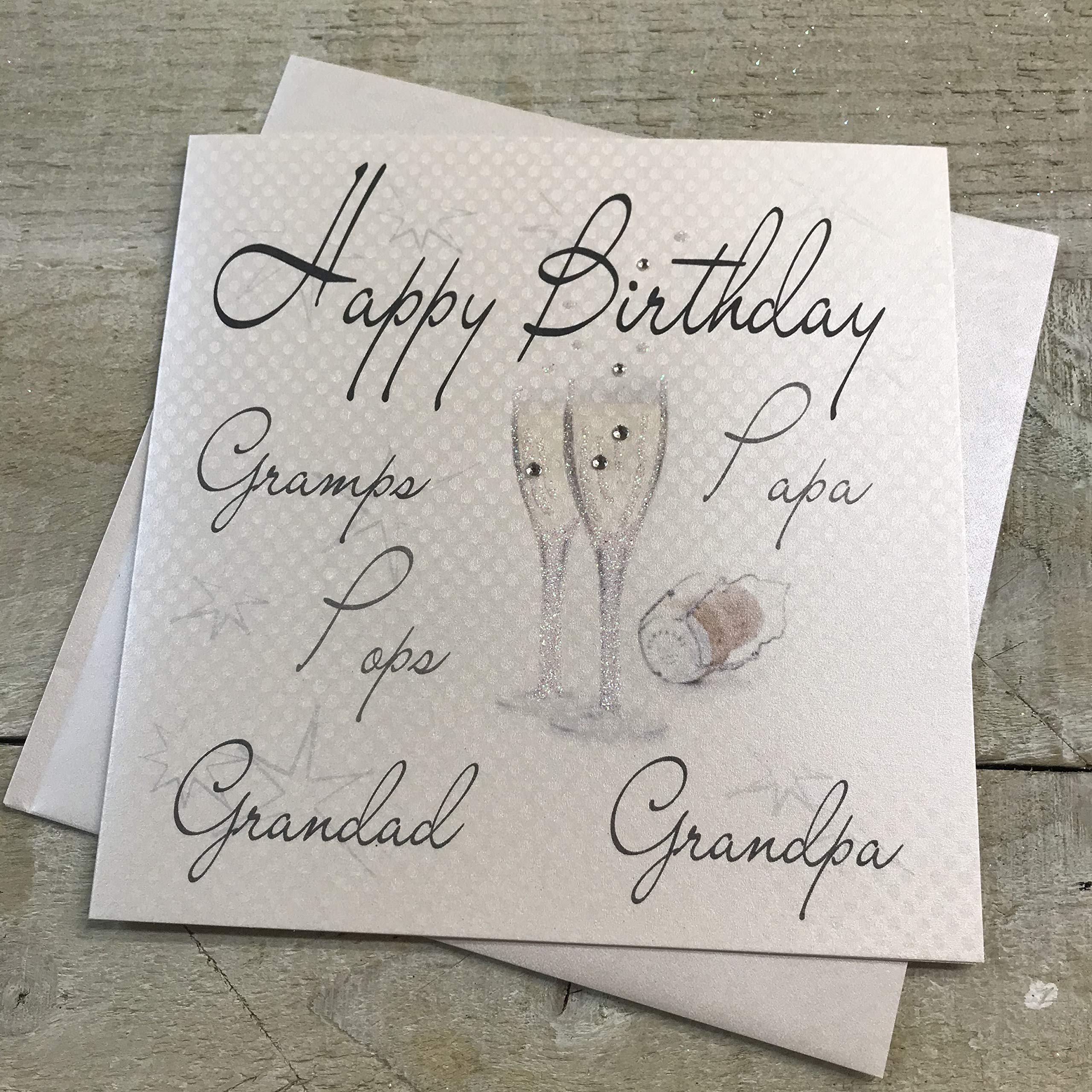 Handmade Birthday Card for Grandpa - Personalized Champagne Glasses Design | Perfect for Father's Day, Retirement & Special Occasions