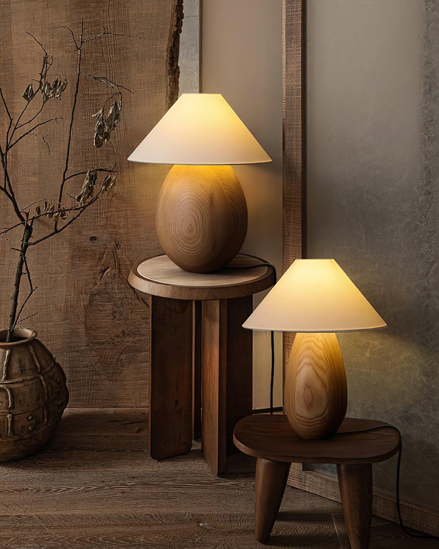 Modern Mountain Wood Table Lamp - Handcrafted Natural Wood Nightstand Light for Bedroom, Living Room & Office - Warm Ambient Lighting for Home Decor
