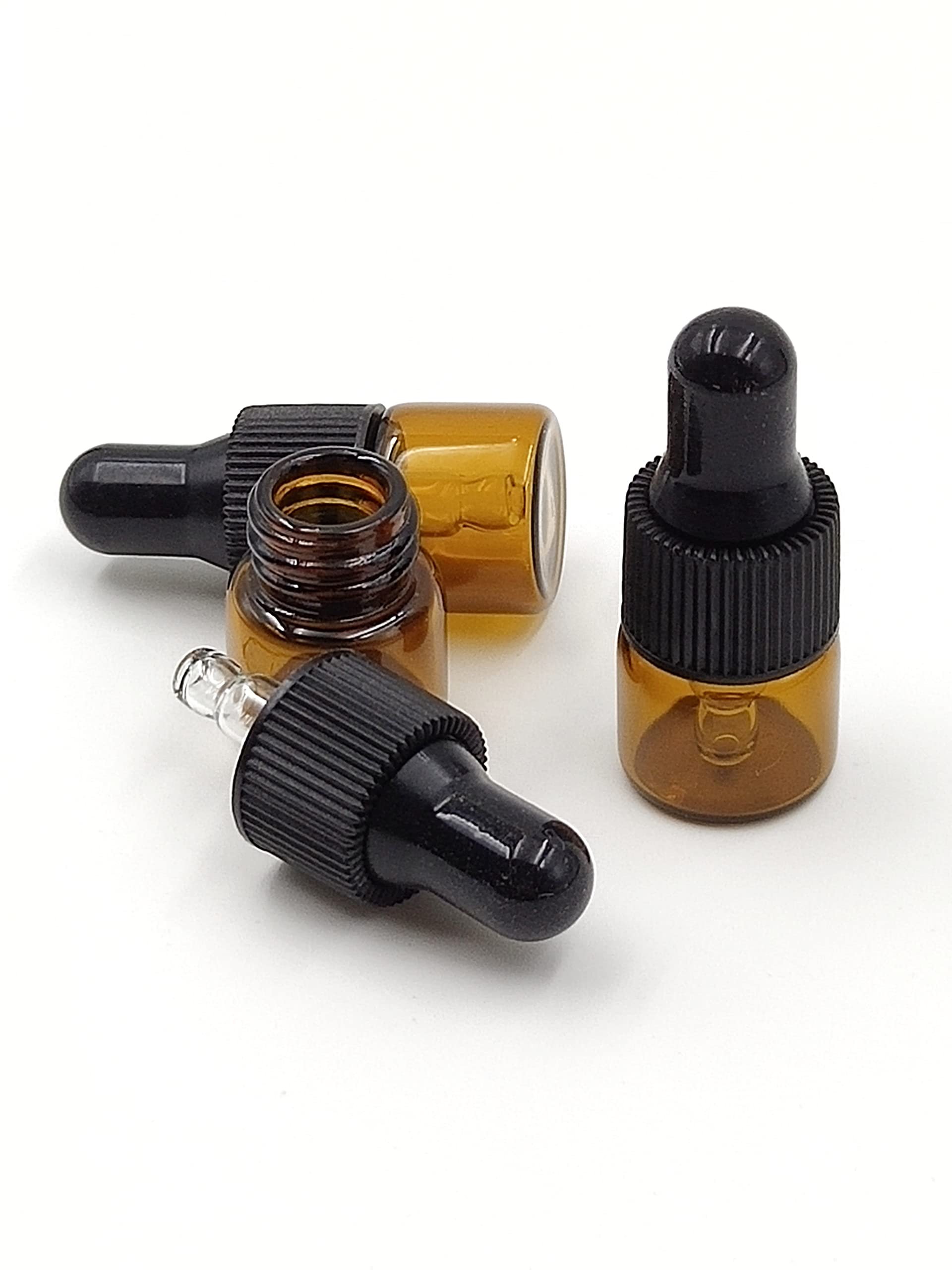 15 Pack 1ml Amber Glass Dropper Bottles for Essential Oils & Cosmetics - Travel Sample Vials with Caps for DIY & Beauty Storage