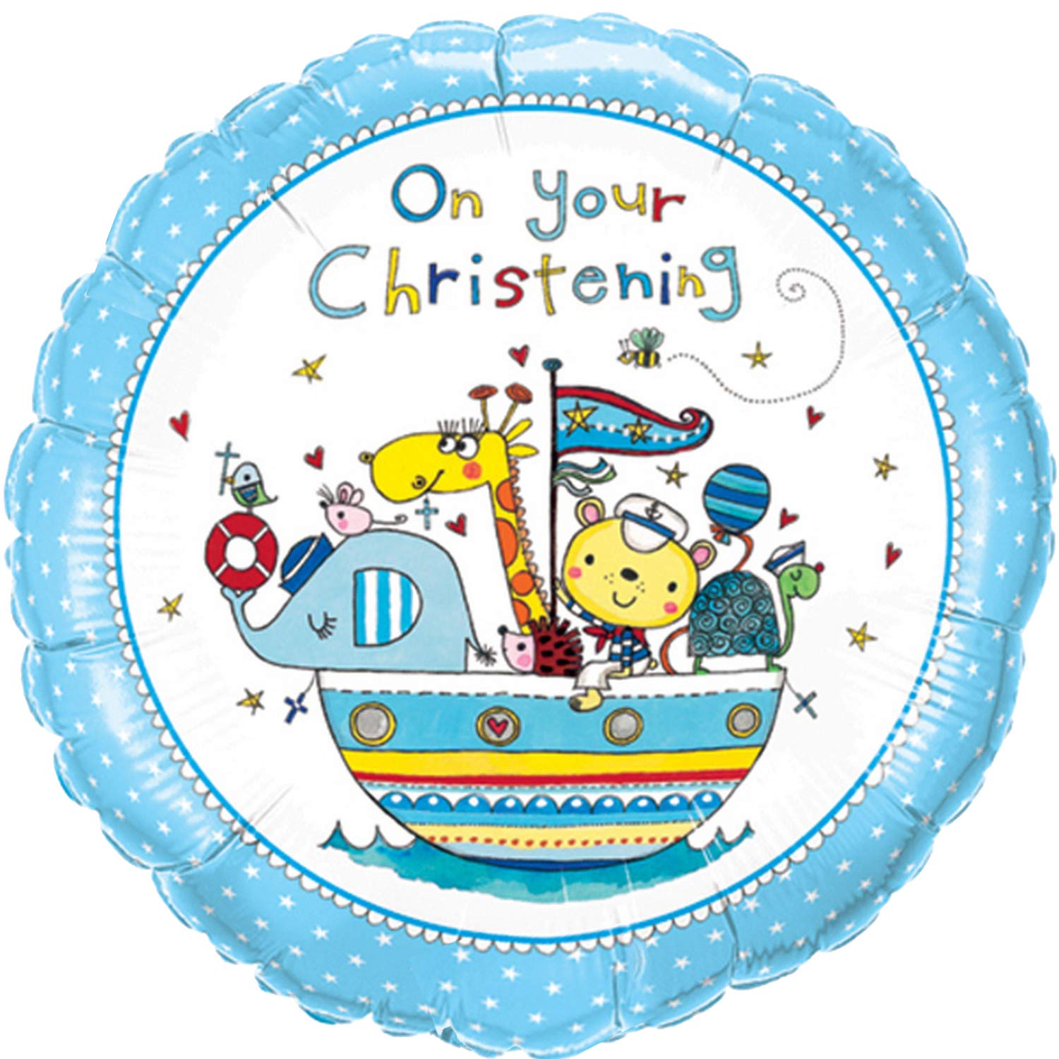 Qualatex 18 Inch Christening Animal Boat Round Foil Balloon - Perfect for Baby Showers, Baptism Decorations & Birthday Parties