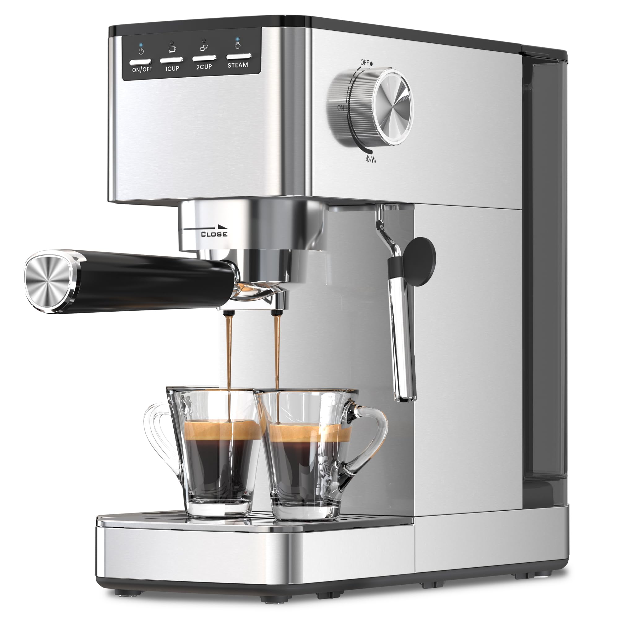 Kismile 20 Bar Espresso Machine with Milk Frother Steam Wand - Compact Cappuccino & Latte Maker for Home, 40oz Removable Water Tank, Stainless Steel - Perfect for Coffee Lovers & Small Kitchens