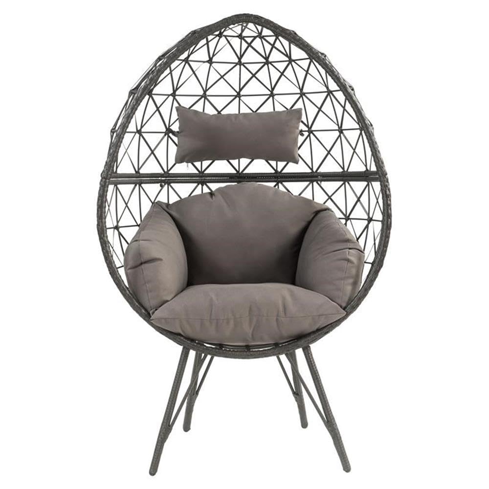 Acme Aeven Light Gray and Black Wicker Teardrop Patio Lounge Chair - Outdoor Furniture for Poolside, Garden & Backyard Relaxation