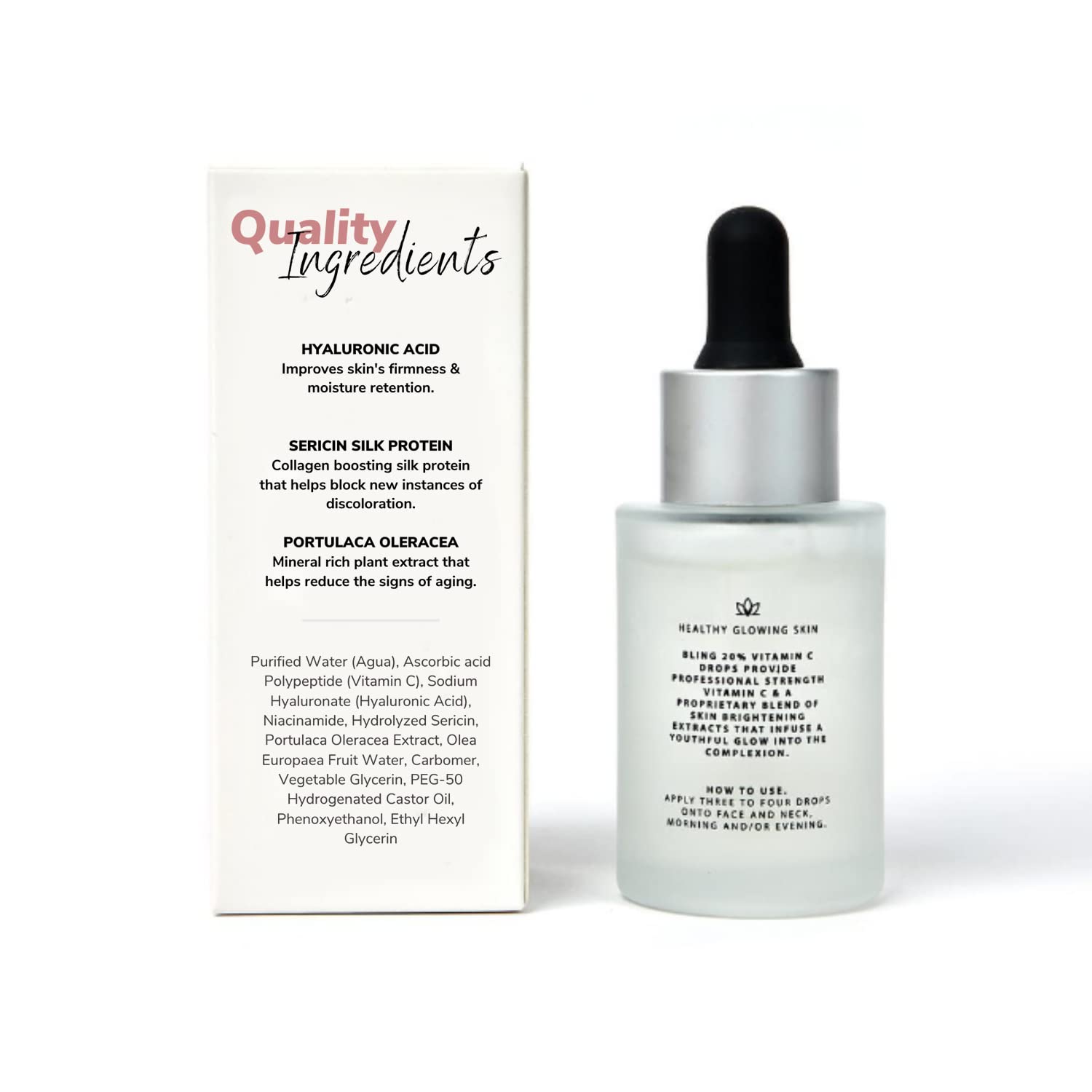 Minimo Skin Essentials Bling Vitamin C Face Serum - 20% Vitamin C Anti-Aging & Brightening Facial Serum for Glowing Skin | 1 oz Travel Size | Perfect for Daily Skincare Routine & On-The-Go Use