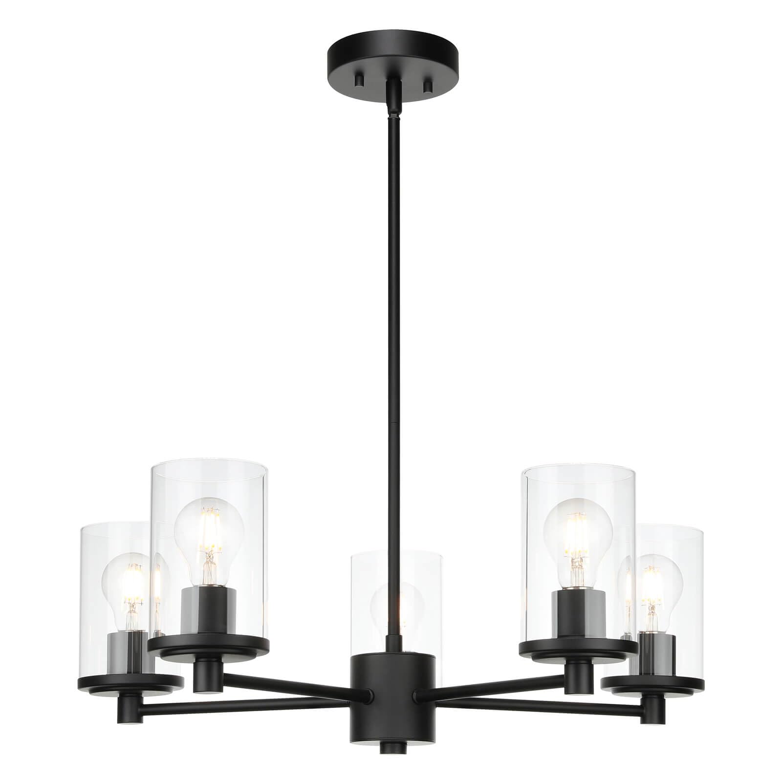 Modern 5-Light Black Adjustable Chandelier with Glass Shades - XiNBEi Lighting XB-C1240-5-MB for Dining Room, Kitchen Island, Foyer & Contemporary Home Decor