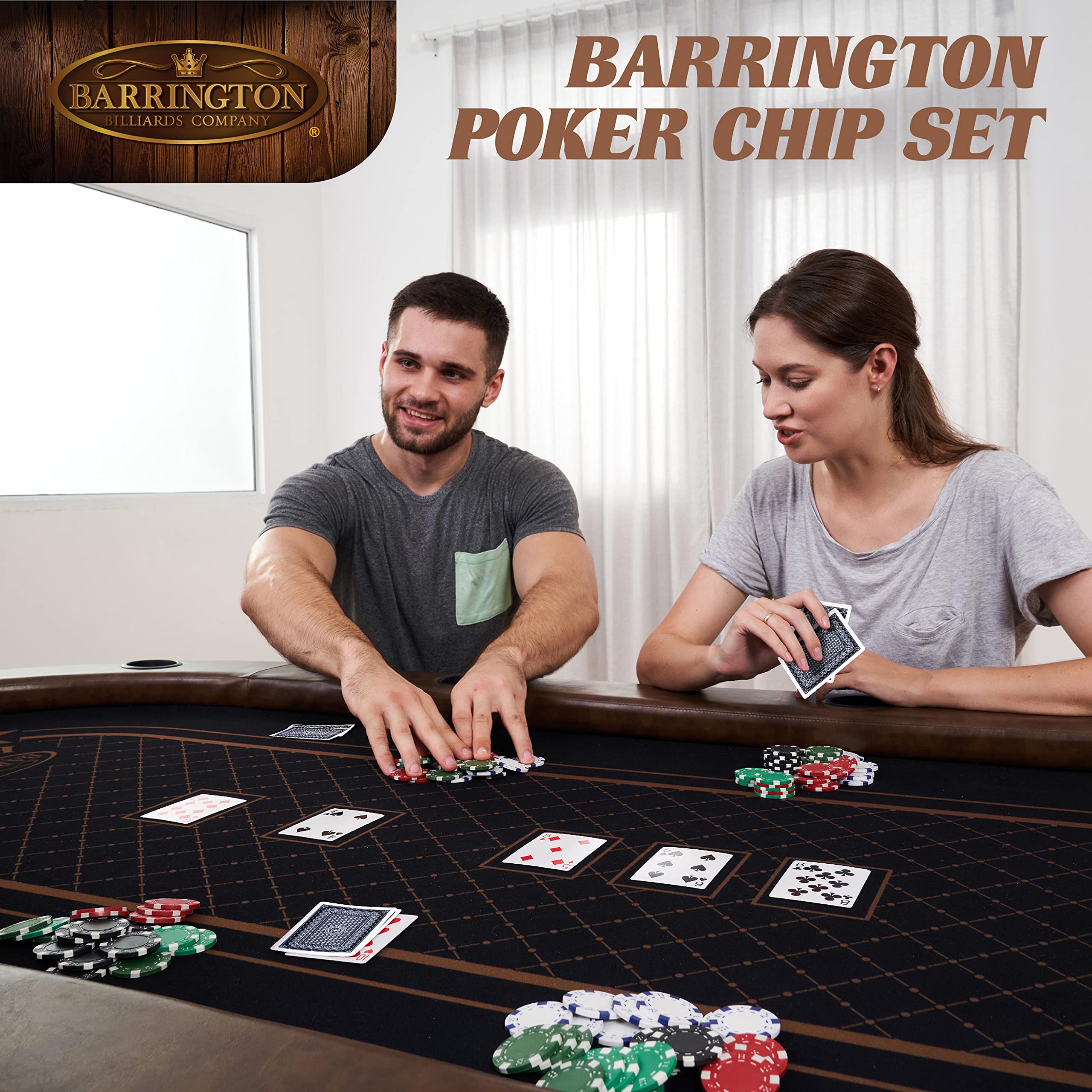 Barrington Folding Poker Table & Chip Set - Durable Padded Rail with Felt Surface for Texas Holdem, Omaha & Casino Night - Home Game, Poker Party & Tournament Use