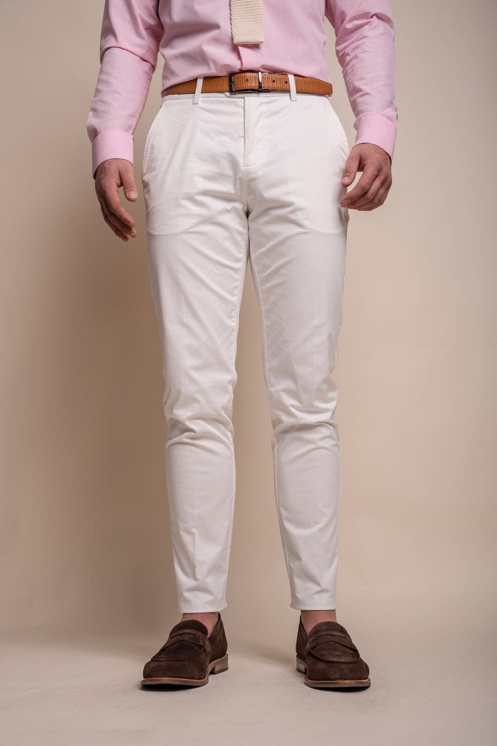 Cavani Mario Men's Ecru Casual Trousers | Comfortable Slim Fit Pants for Office & Travel | Premium Cotton Dress Pants for Business & Formal Occasions