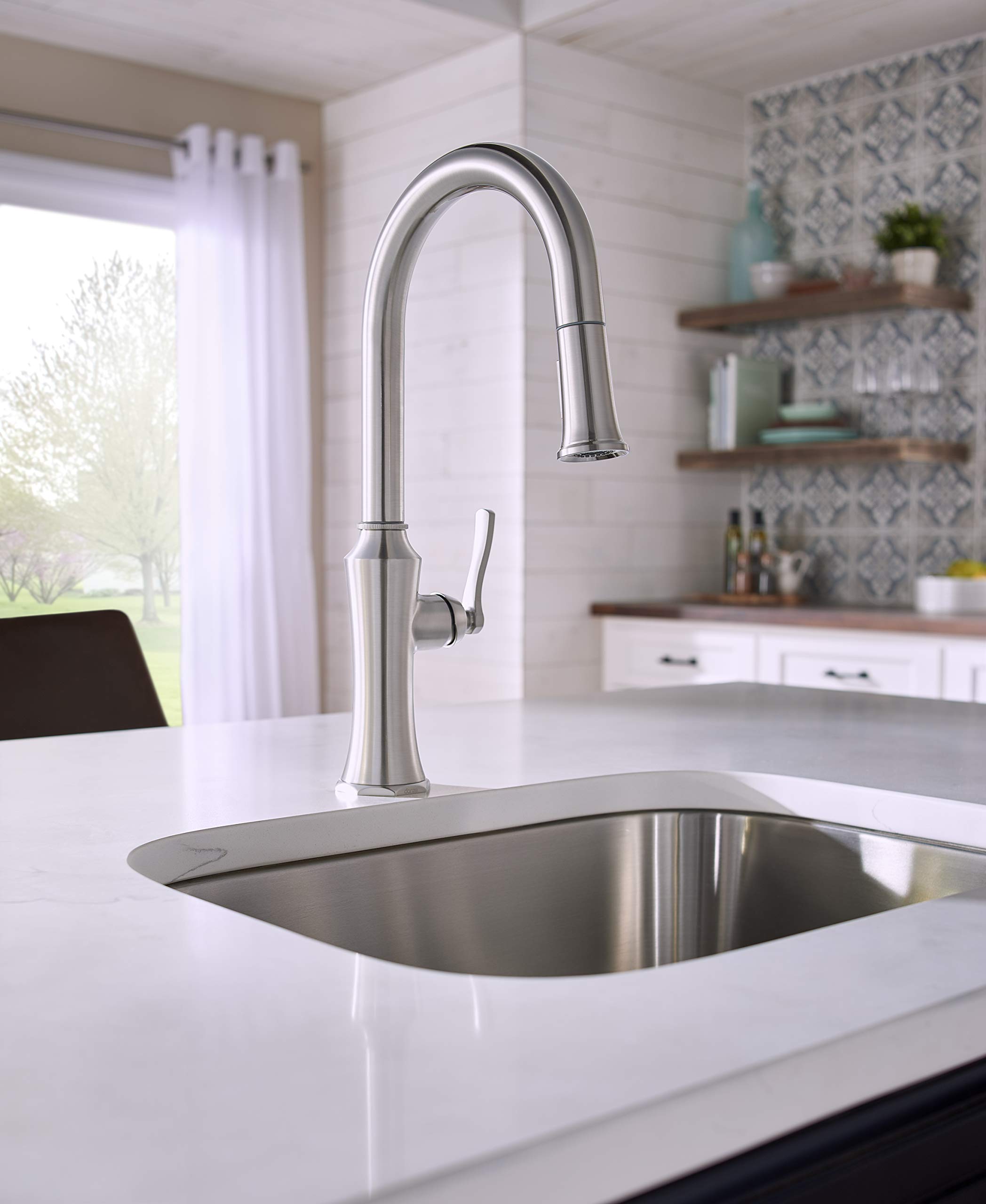Draper 1H Pull Down Kitchen Faucet with SnapBack & Dockforce Technology - 1.75 GPM Stainless Steel Sprayer - Perfect for Modern Kitchens & Easy Dishwashing