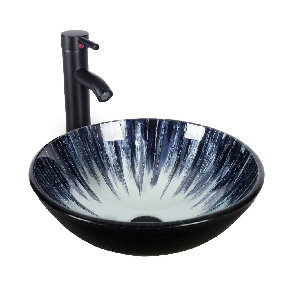Stylish Tempered Glass Round Vessel Sink with Faucet & Pop-Up Drain - 1.5 GPM Flow Rate - Modern Bathroom Vanity Bowl for Contemporary Home Decor | Perfect for Spa-Like Bathrooms, Powder Rooms & Luxury Master Suites