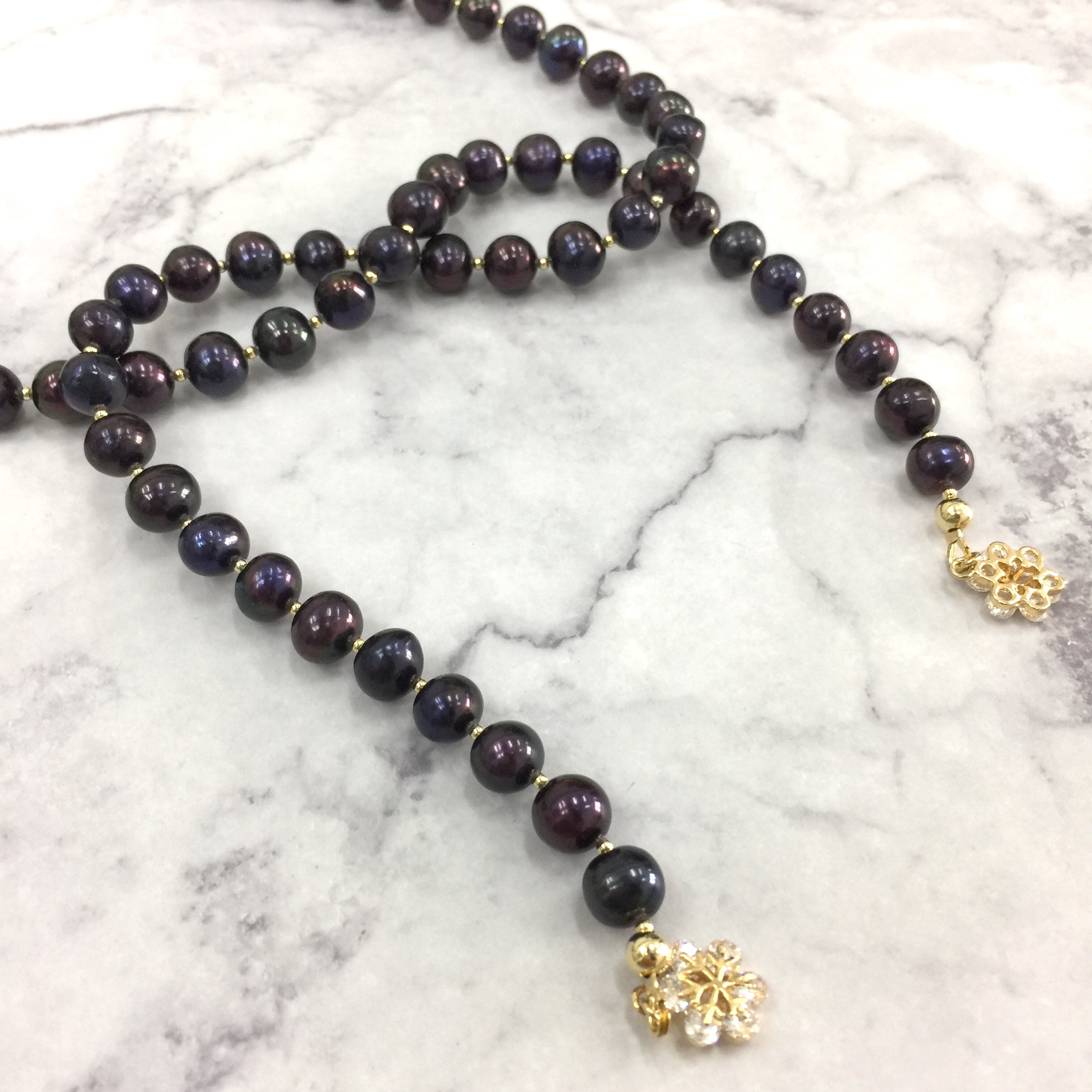 Elegant Black Freshwater Pearl Open-Ended Necklace AN055 - Perfect for Weddings, Parties & Everyday Wear