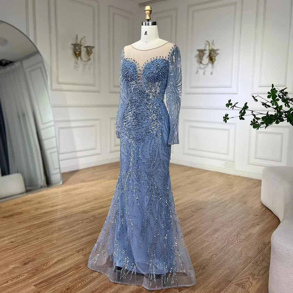 Elegant Beaded Pearl Mermaid Evening Gown for Women - Luxury Dubai Arabia Style Wedding & Party Dress 2025 | Perfect for Formal Events, Galas & Special Occasions