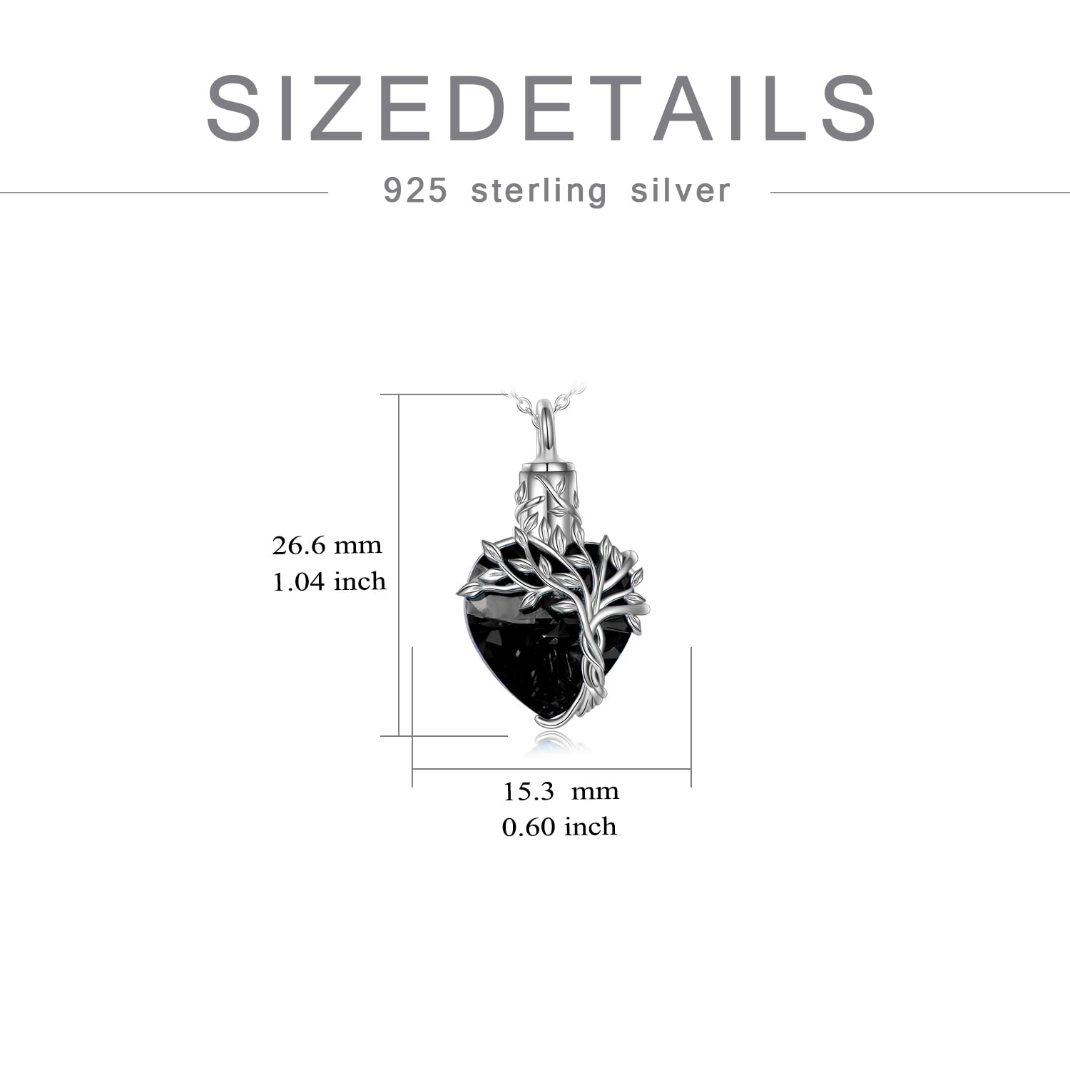 TOUPOP Sterling Silver Heart Tree of Life Urn Necklace - Cremation Jewelry for Ashes with Crystal & Funnel Filler - Memorial Keepsake Gift for Women, Mothers, Daughters (Perfect for Remembrance, Sympathy & Special Occasions)