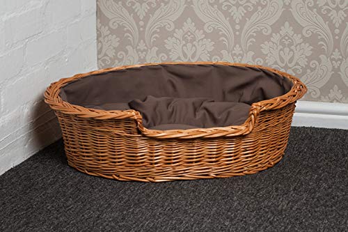 Premium Woven Wicker Dog Bed Basket with Removable Cushion - Medium Size, Dark Brown - Cozy Pet Bed for Small to Medium Dogs - Perfect for Living Room, Bedroom or Patio Use
