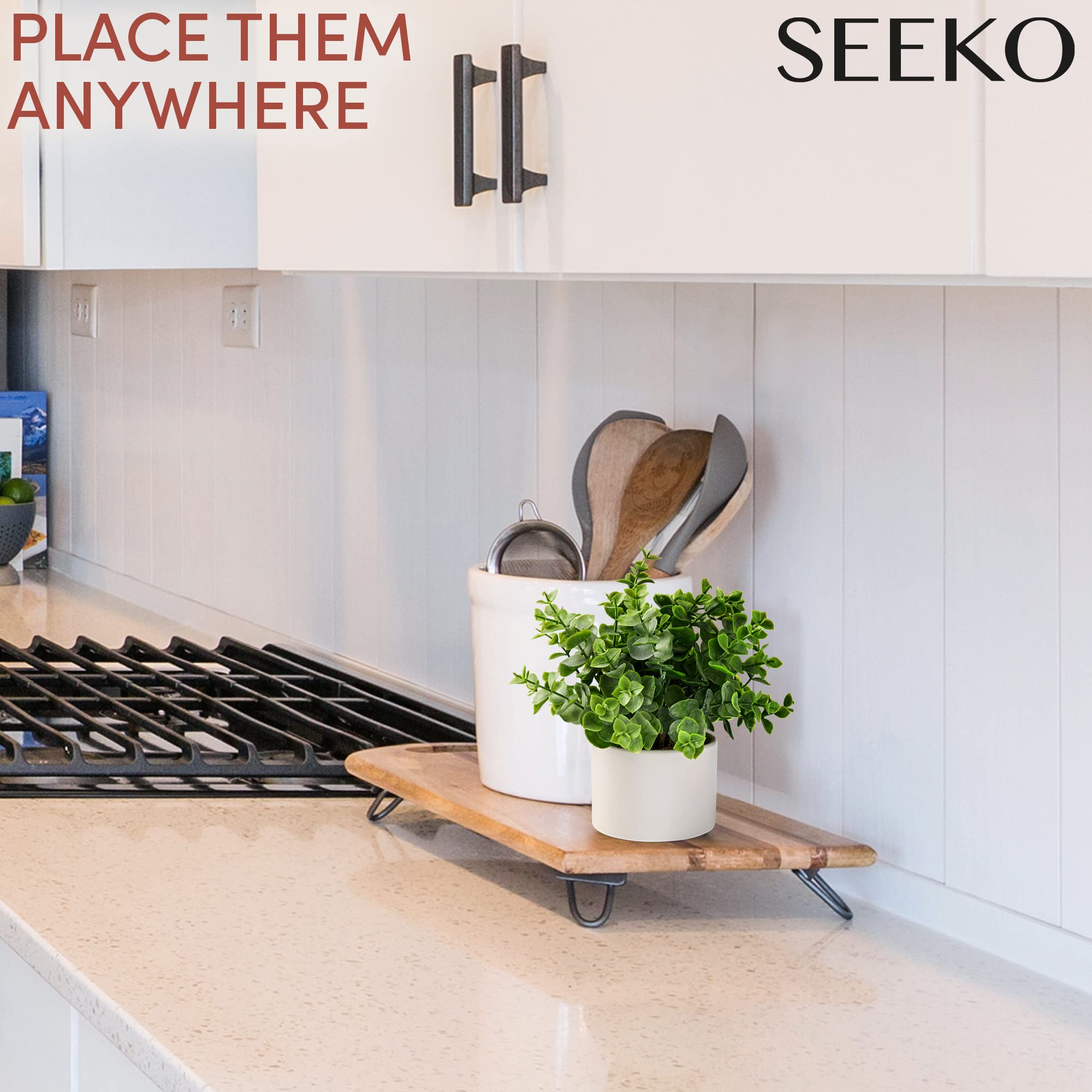 SEEKO 3 Pack Artificial Succulent Plants - Small Fake Eucalyptus Potted Greenery for Home, Office, Desk, Dorm & Laundry Room Decor - Perfect for Table Centerpieces, Shelf Displays & Bathroom Styling