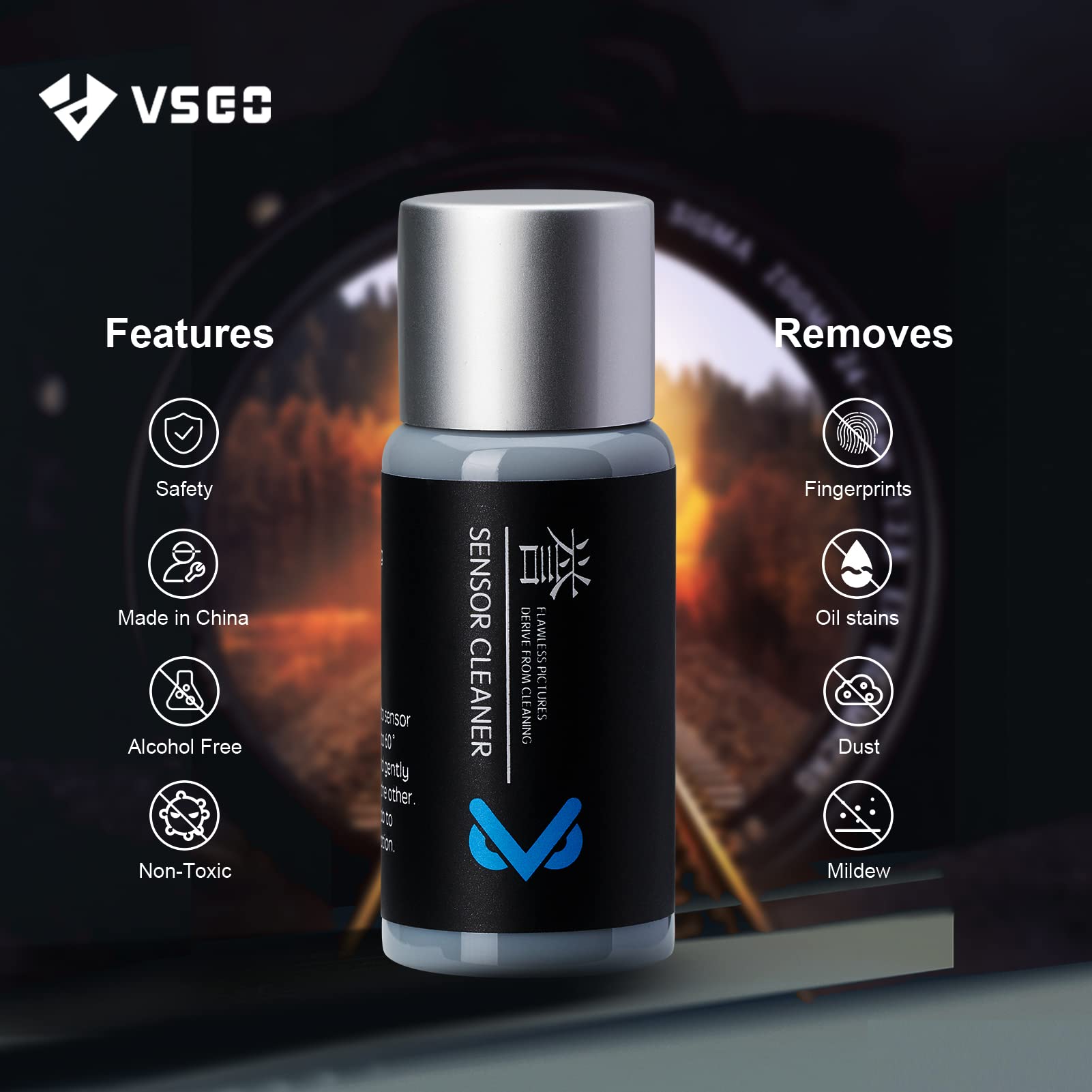 VSGO 34mm CMOS Sensor Cleaning Kit for Mirrorless & Medium Format Cameras - 12 Swabs & 10ml Cleaner (VS-S04E) | Professional Camera Maintenance for DSLR, Mirrorless & Digital Cameras