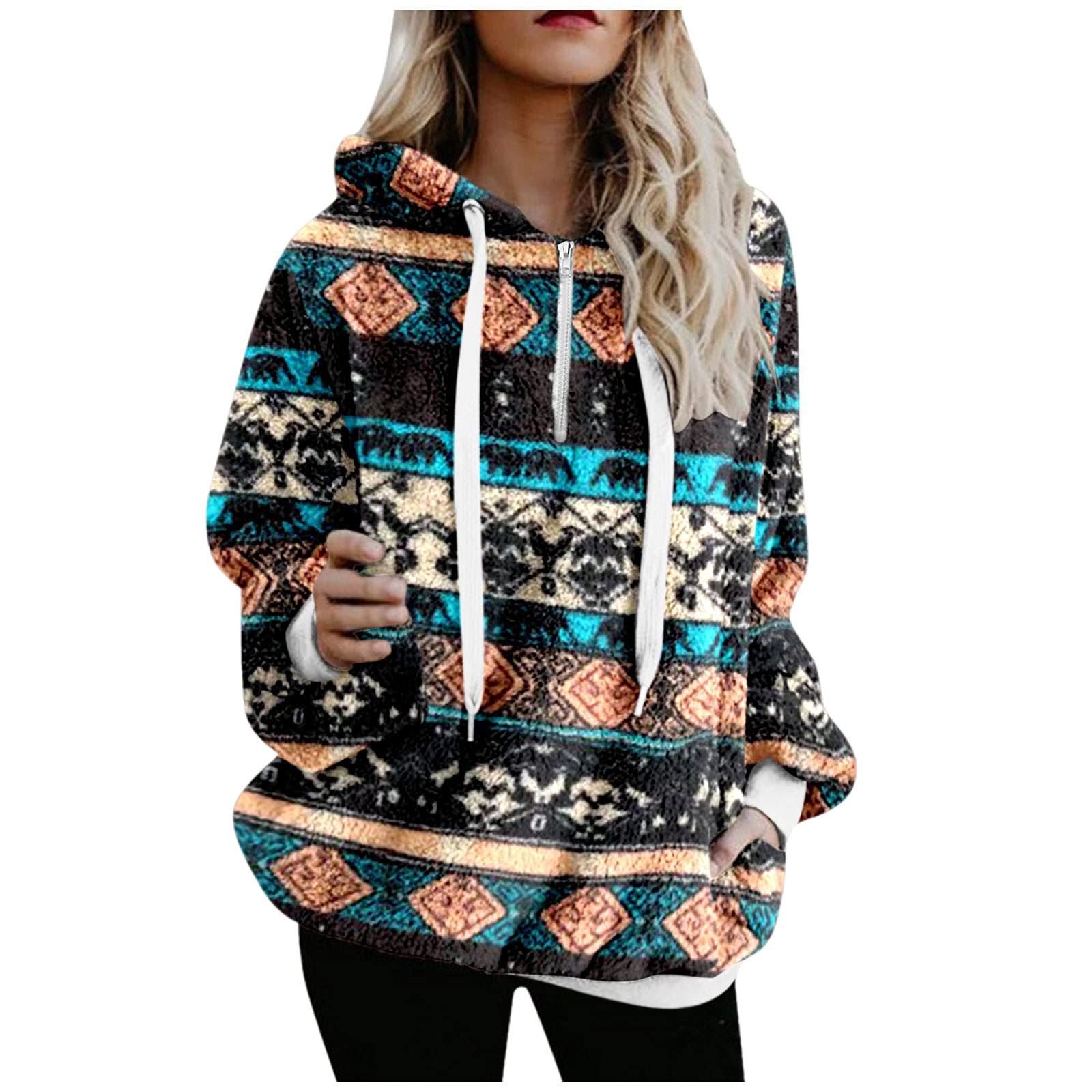 Plus Size Women's Hooded Sweatshirt Coat - Winter Warm Fleece Jacket with Zipper Pockets | Cozy Fuzzy Outerwear for Casual Wear, Outdoor Activities & Cold Weather Fashion