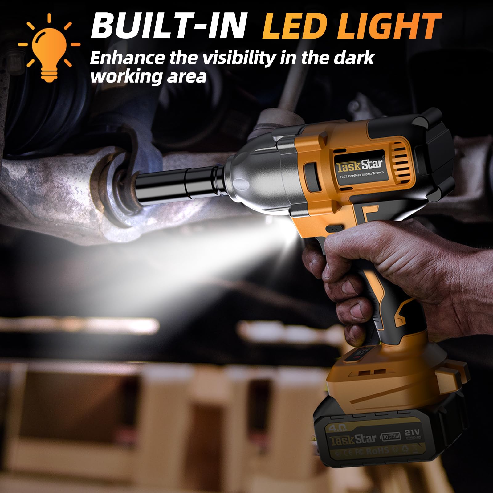 1/2 Inch Cordless Impact Wrench 1200Nm (886ft-lbs) Brushless High Torque Electric Impact Gun - 21V Lithium-Ion Battery Powered with 2x4.0Ah Batteries & Charger - 6 Socket Set Included - Variable Speed Control for Automotive Repair, Truck Maintenance, RV Service & Lawn Mower Fixing