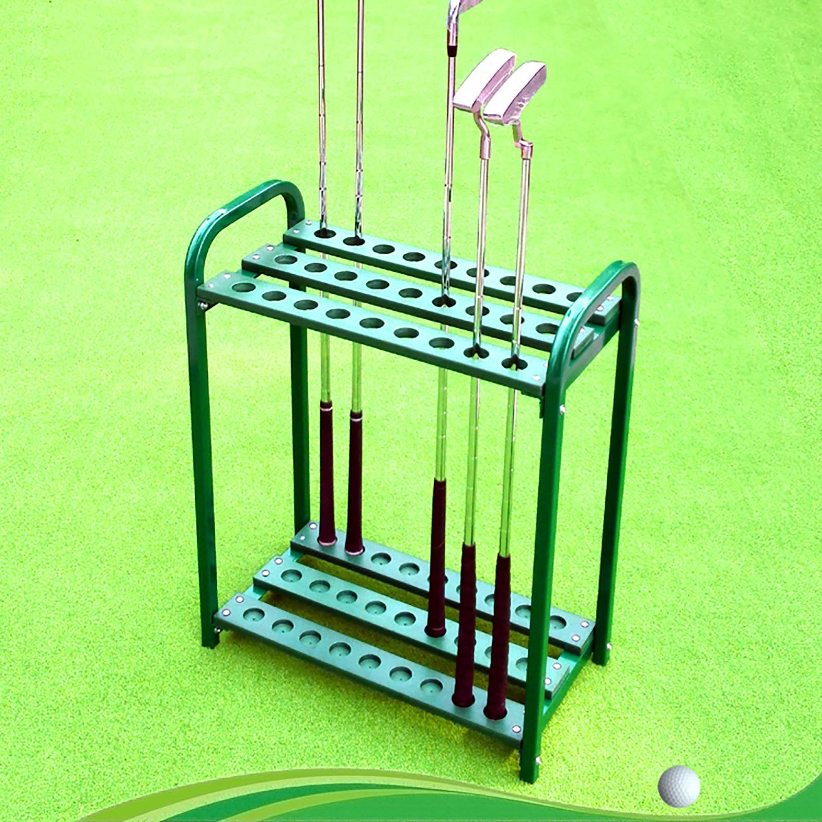 27-Hole Metal Golf Club Organizer Stand Rack | Durable Outdoor Golf Club Storage Holder in Green | Perfect for Golf Driving Range & Home Practice
