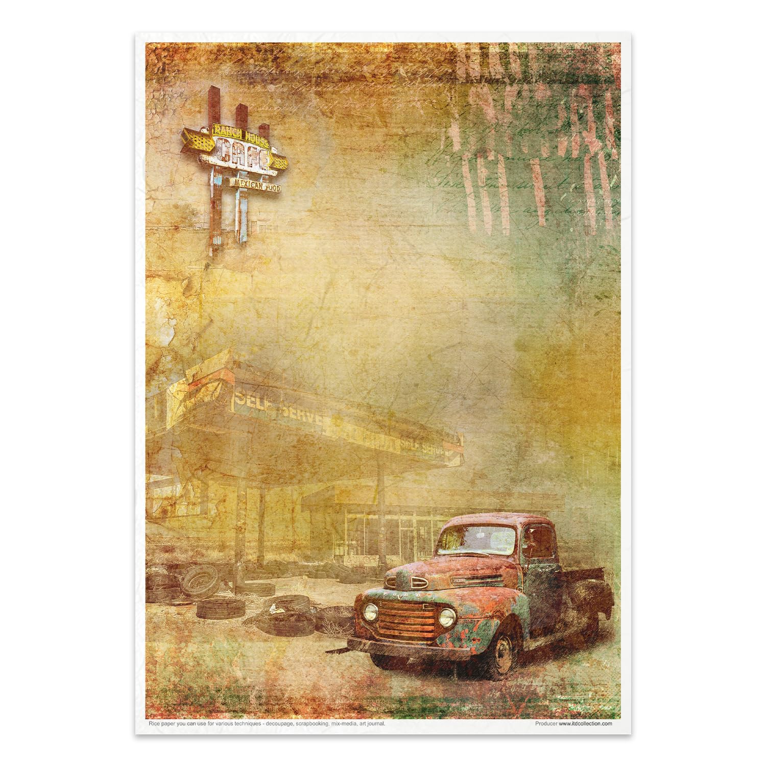 RP001 Legendary Route 66 Rice Paper - 29.7 x 21 cm (11.7 x 8.3 inches) - Premium Art Paper for Scrapbooking, Origami & Calligraphy - Perfect for DIY Crafts, Gift Wrapping & Home Decor
