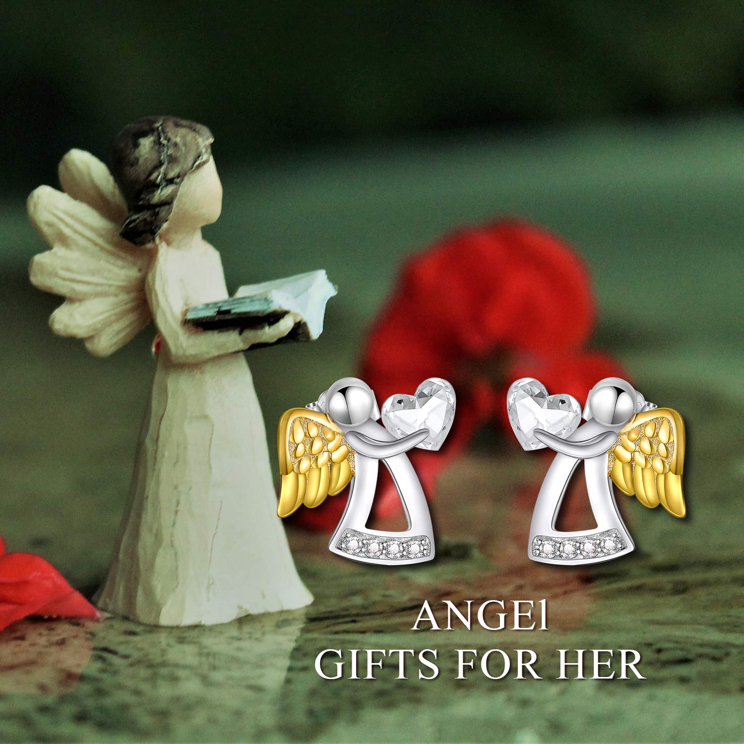 AOBOCO Sterling Silver Guardian Angel Stud Earrings for Women - Hypoallergenic Religious Jewelry Gift Set for Birthday, Christmas, Baptism & Special Occasions | Perfect for Daily Wear, Church & Spiritual Protection