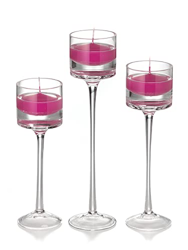 Yummi Set of 18 Floating Candles & Monet Stem Holders in Hot Pink - Perfect for Weddings, Spa Decor & Romantic Dinner Ambiance