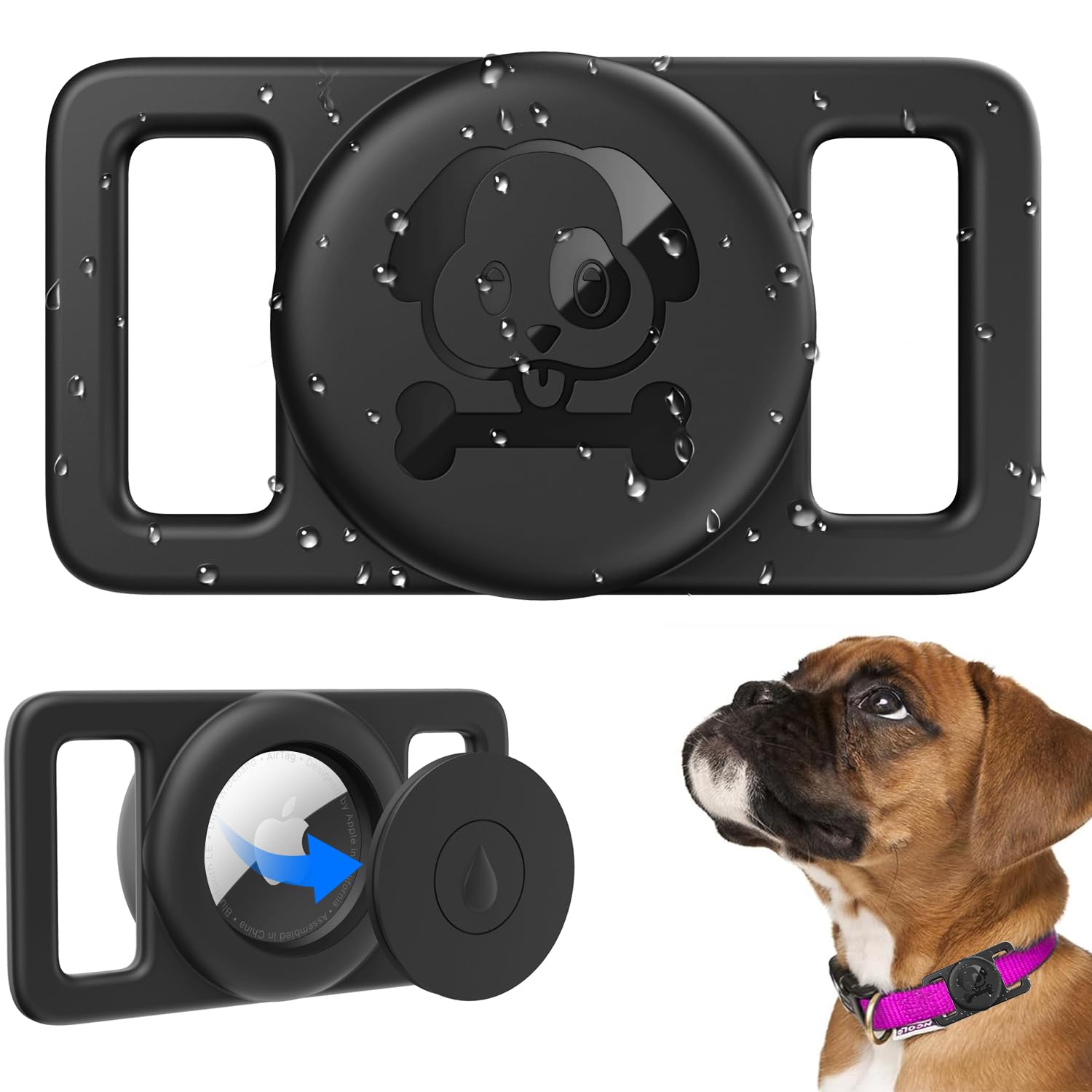 Waterproof Silicone Apple AirTag Holder for Dog & Cat Collars - 2 Pack Ultra-Durable, Lightweight Anti-Lost Pet Tracker Case with Full Body Protection (Black) - Perfect for Outdoor Adventures & Daily Pet Safety