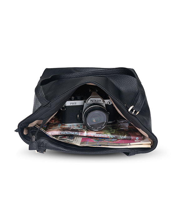 Tosca TH056 2-Strap Tote Handbag for Women - Black Leather Shoulder Bag - Perfect for Work, Travel & Everyday Use