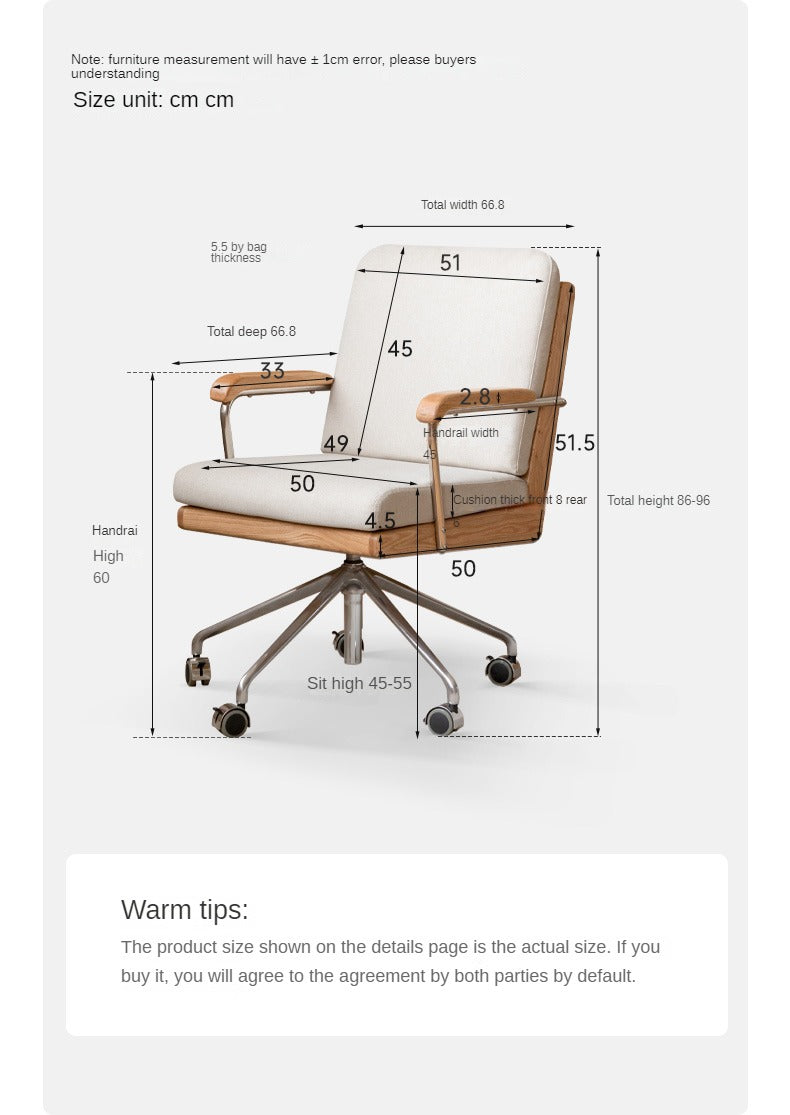 Premium Oak Solid Wood Office Chair with Lumbar Support - Ergonomic Design for Home & Office Workspaces, Conference Rooms, and Study Areas