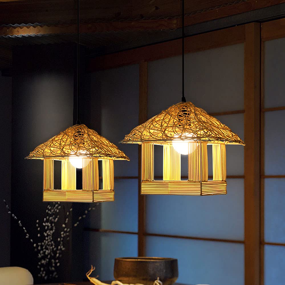 Nordic Pendant Light - Natural Bamboo Rattan Ceiling Lamp with Retro Japanese Style, Creative Chandelier for Living Room, Bedroom, Dining Room & Patio - Perfect for Boho, Farmhouse & Zen Decor