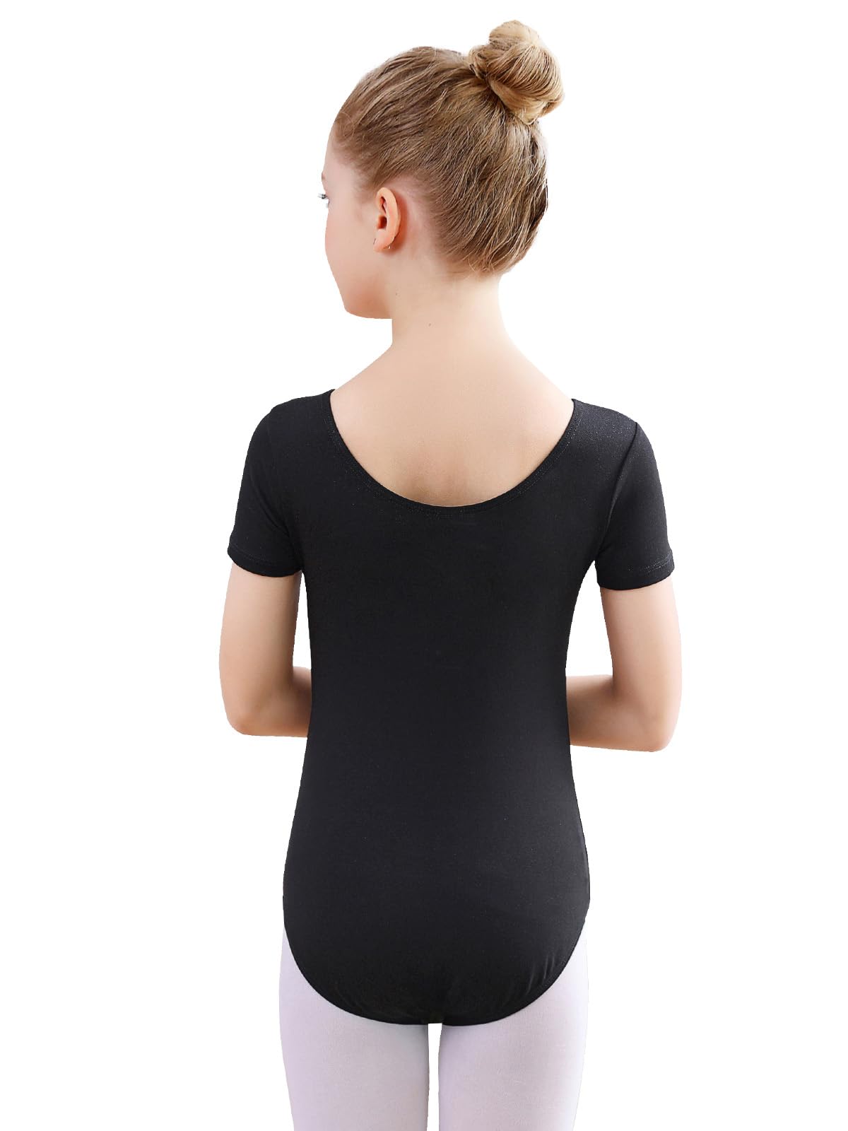 Monbessi Girls Short Sleeve Basic Leotard - Cotton Ballet Dance Gymnastics Bodysuit for Toddler, Little & Big Kids - Perfect for Dance Class, Recitals & Gymnastics Practice