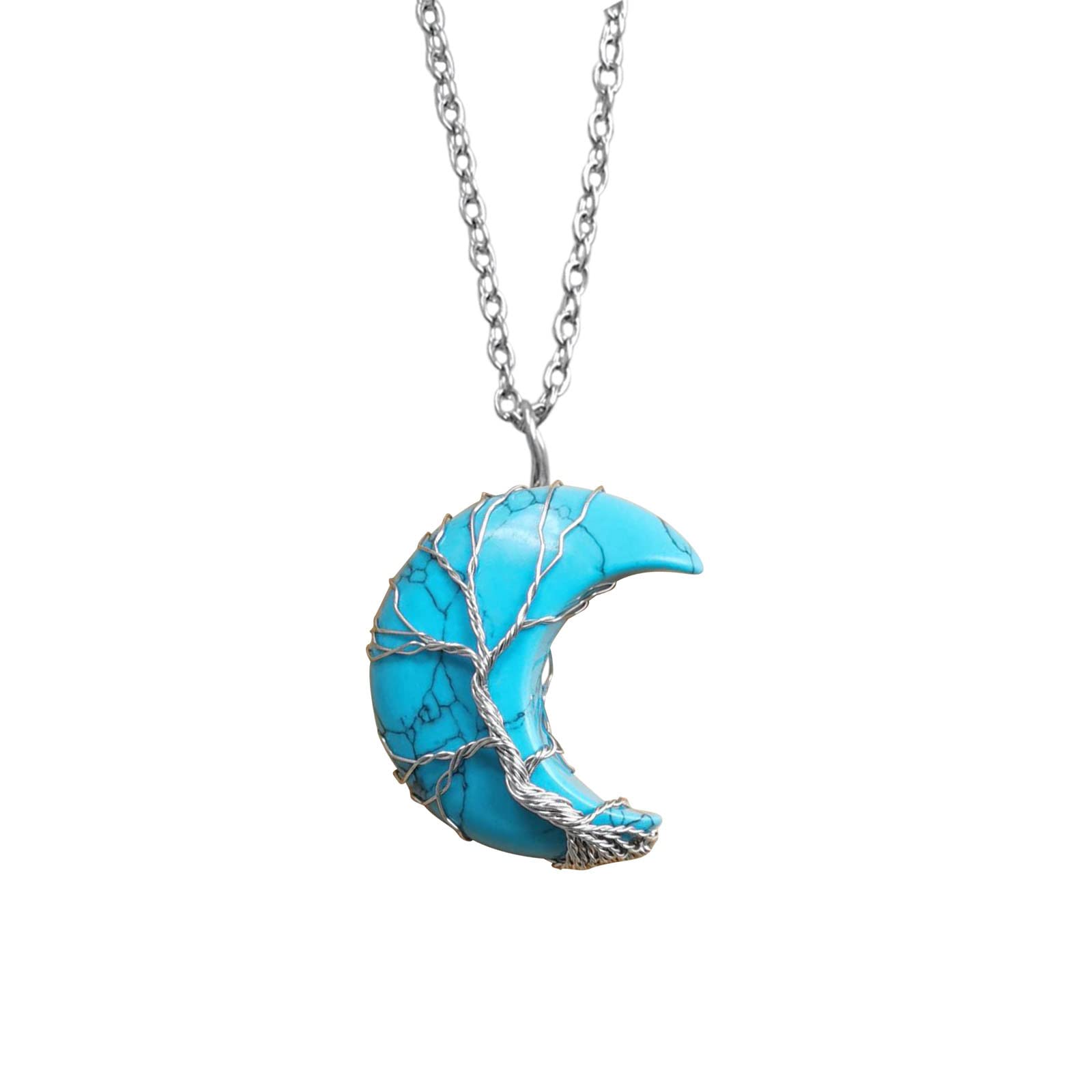 Handmade Natural Stone Tree Necklace with Moon Pendant - Double Layer Boho Jewelry for Women | Perfect for Everyday Wear, Gifts & Spiritual Healing